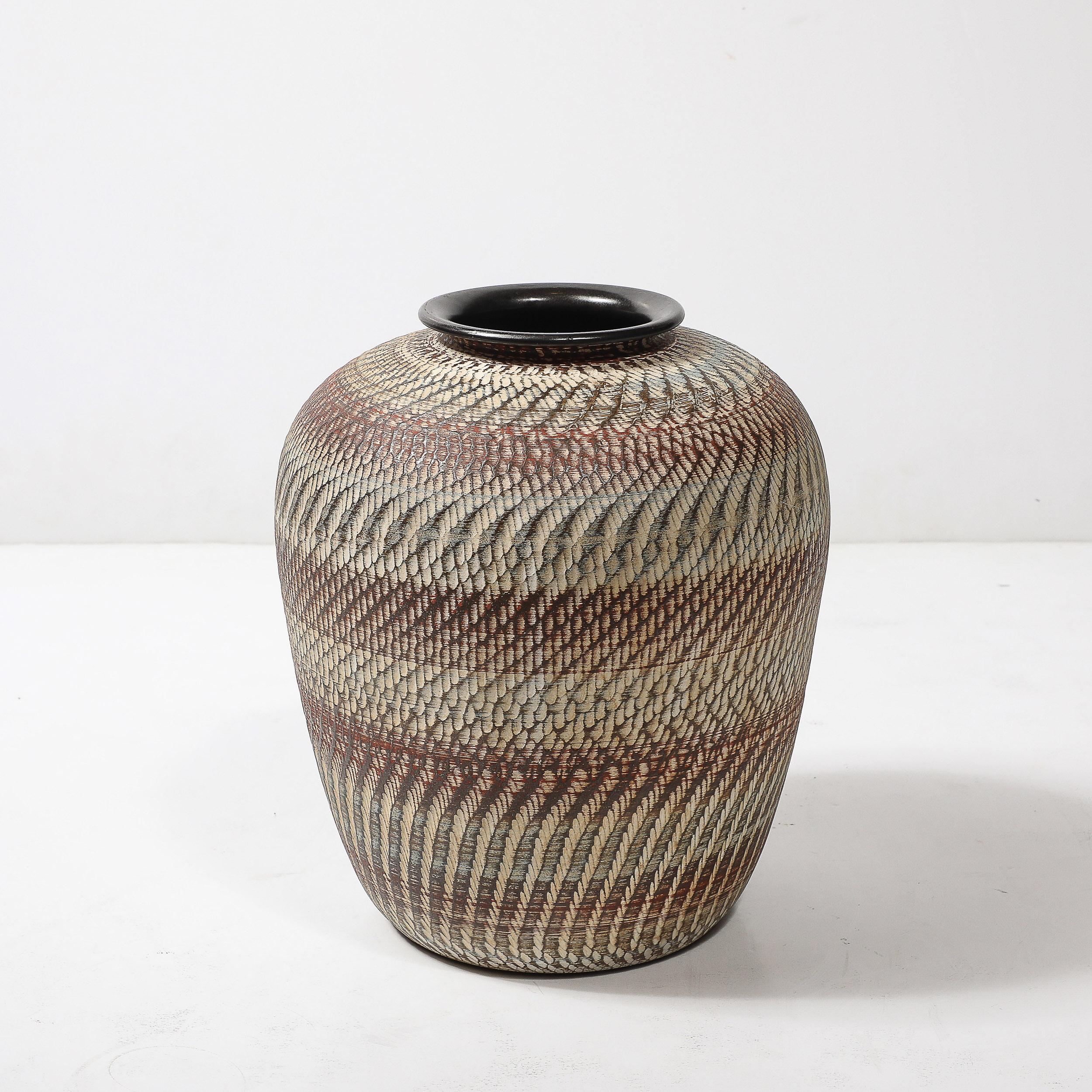 Mid-Century Ceramic Earth Toned Vase W/ Scaled Textural Detailing signed Germany For Sale 1