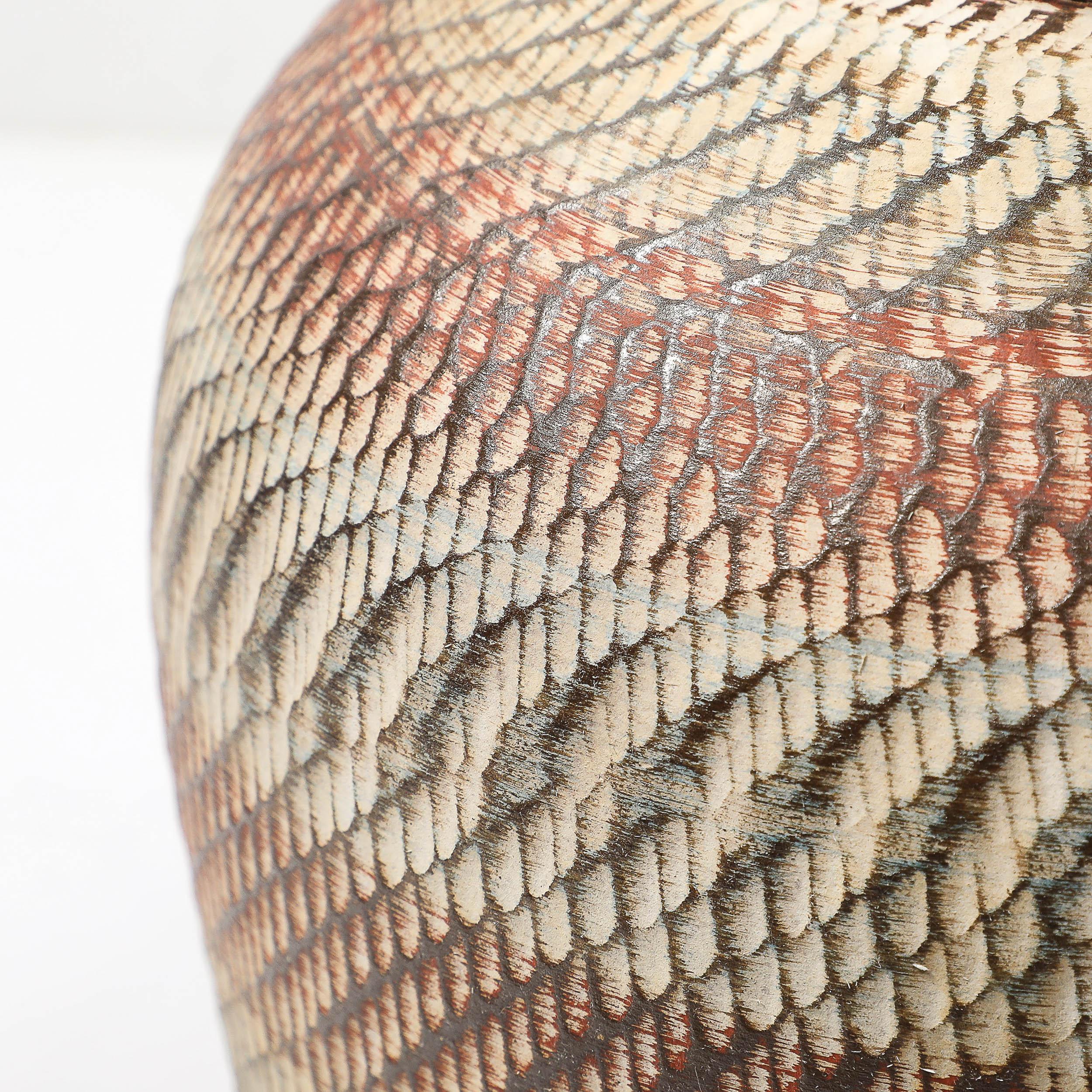 Mid-Century Ceramic Earth Toned Vase W/ Scaled Textural Detailing signed Germany For Sale 2