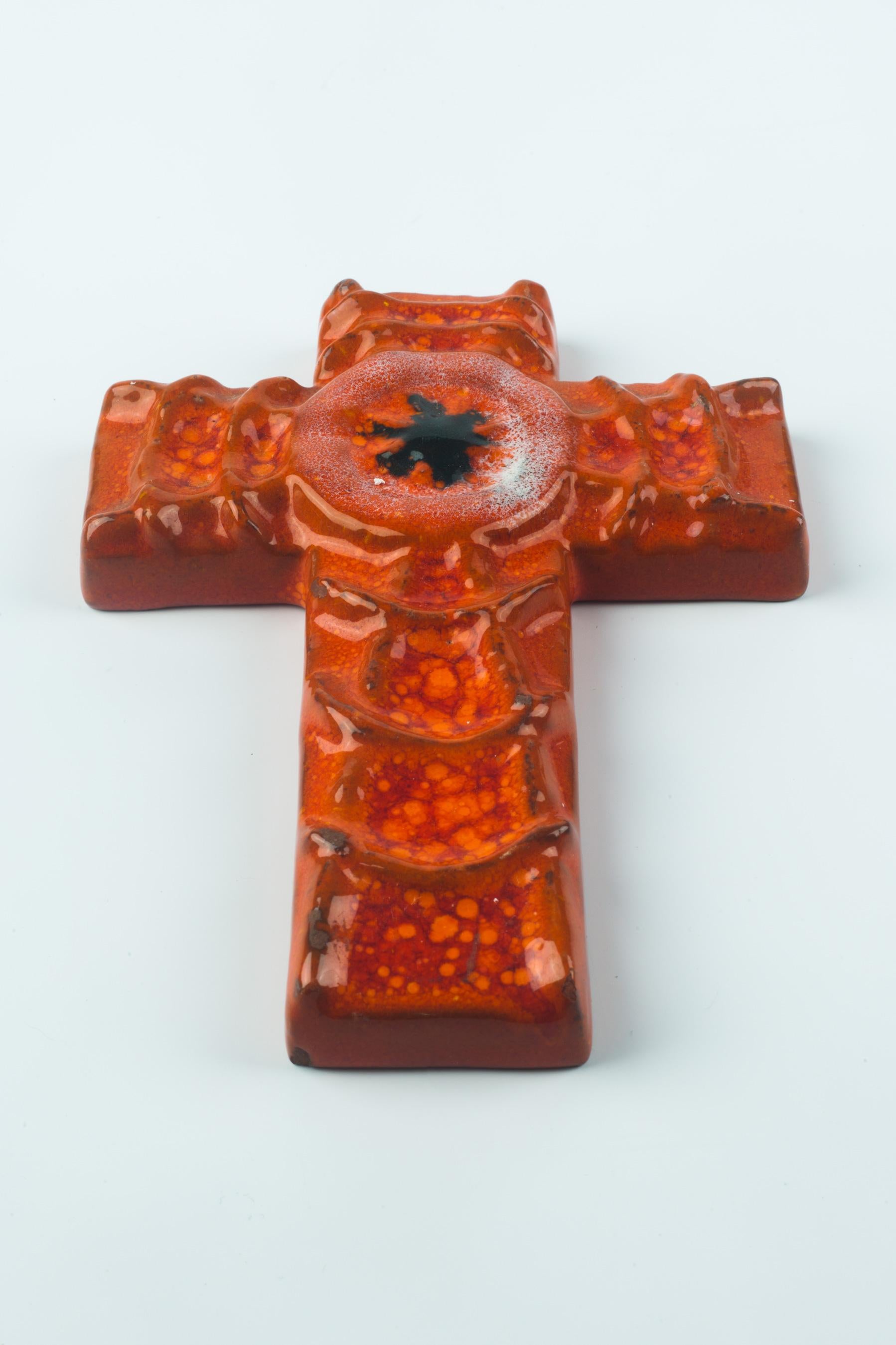 Mid-Century Modern Mid-Century Ceramic European Crucifix, Orange Web, Black, 1970s