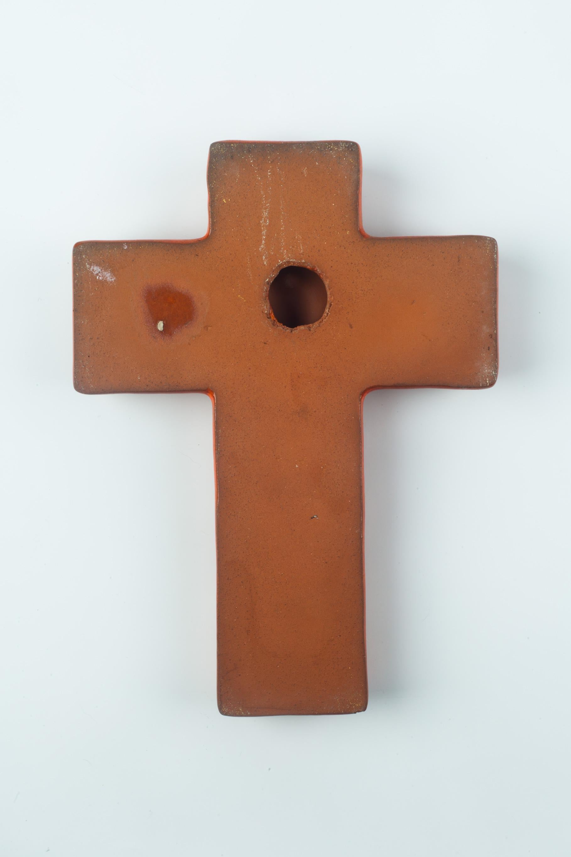 Late 20th Century Mid-Century Ceramic European Crucifix, Orange Web, Black, 1970s
