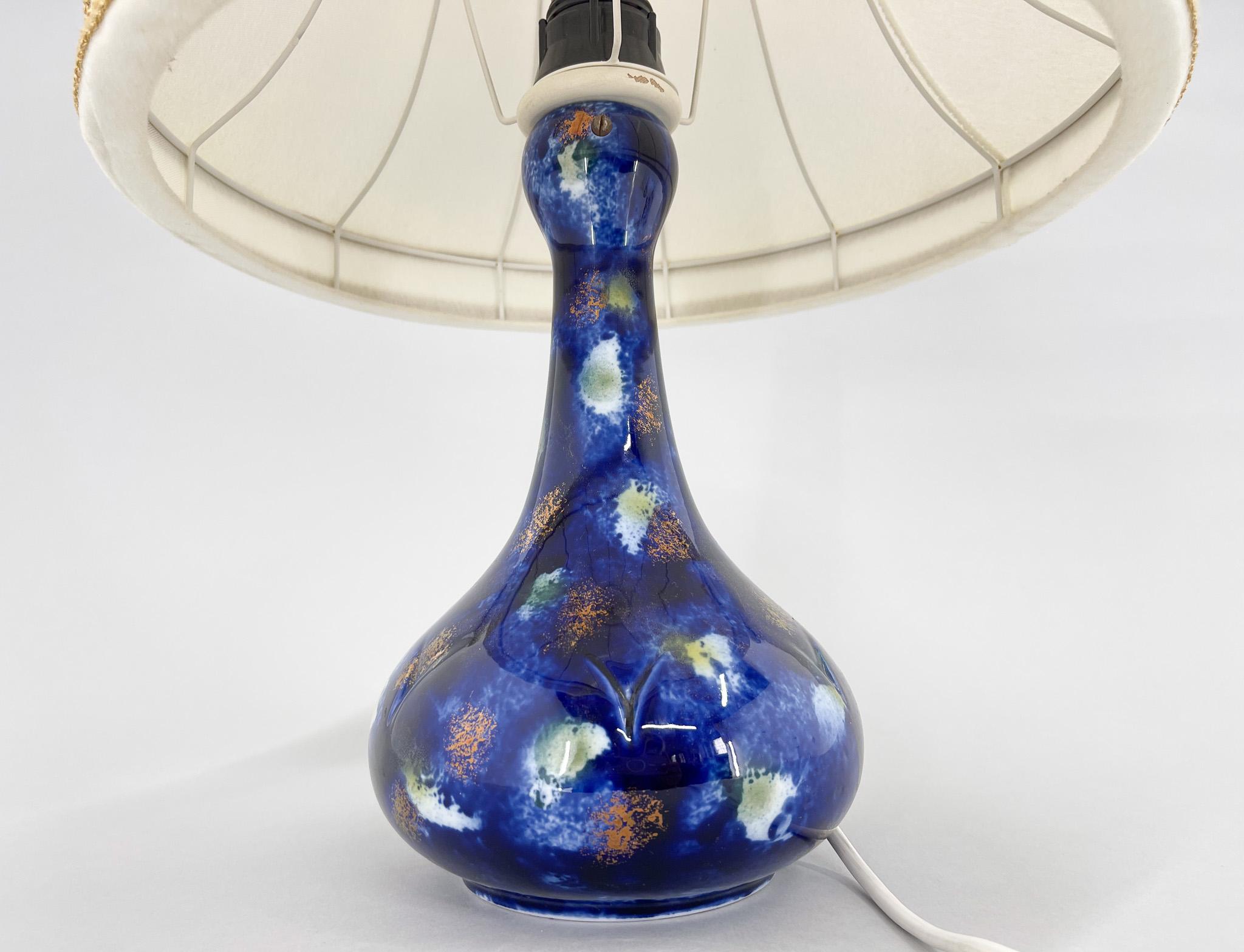 Mid-century Ceramic & Fabric Table Lamp, Czechoslovakia For Sale 2