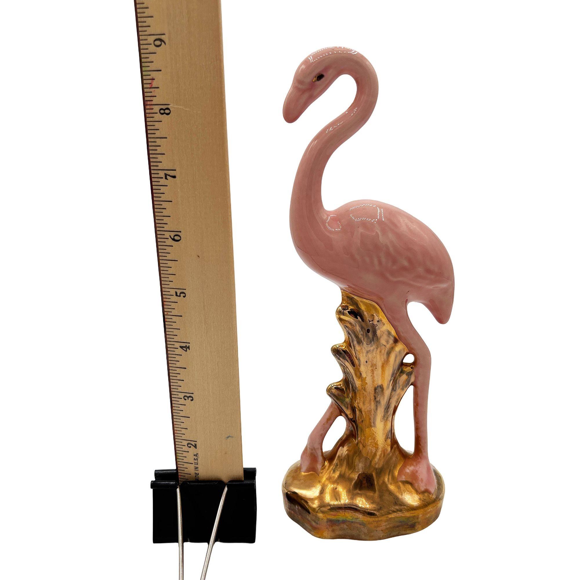 Mid-century Ceramic Fancy Bird Pink & Gold Flamingo Tabletop Statue For Sale 4
