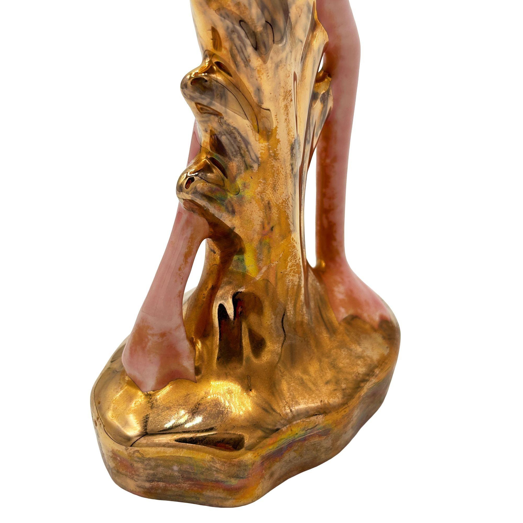 Mid-20th Century Mid-century Ceramic Fancy Bird Pink & Gold Flamingo Tabletop Statue For Sale