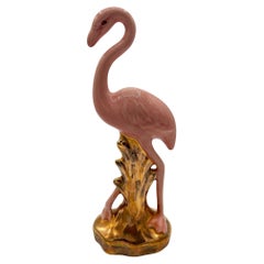 Vintage Mid-century Ceramic Fancy Bird Pink & Gold Flamingo Tabletop Statue