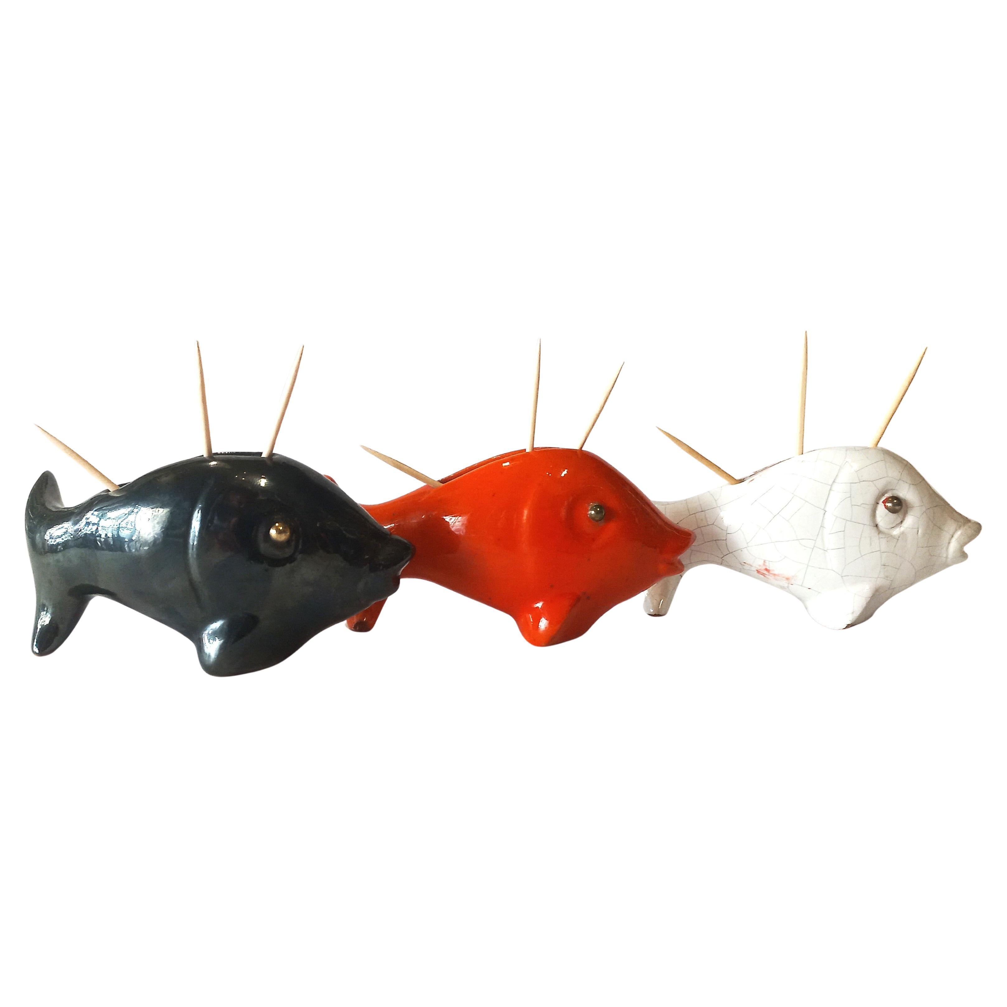 Mid-century ceramic fish toothpick holder by Leopold Anzengruber, Vienna, Austri