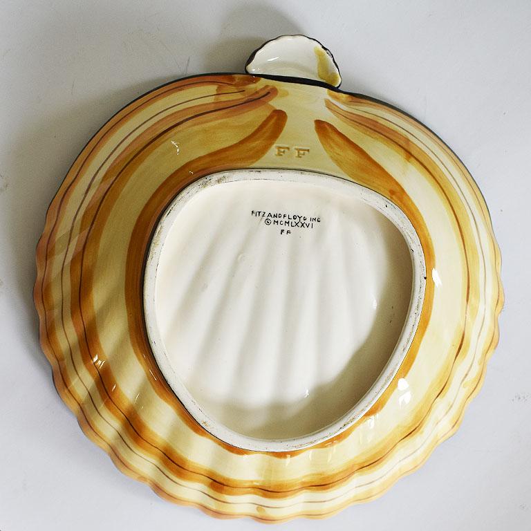 Mid-Century Modern Midcentury Ceramic Fitz and Floyd Clam Shell Platter in Yellow and Black For Sale