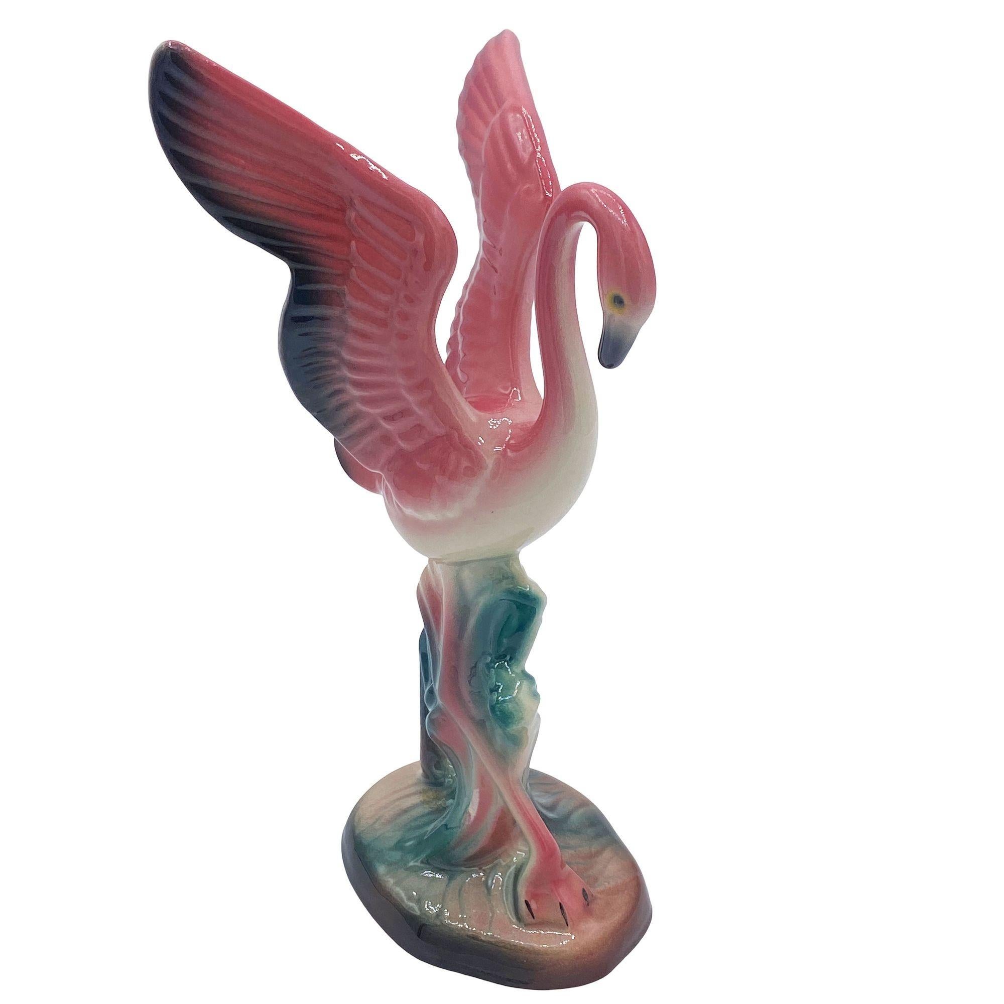 Keramisches Flamingo-Figuren- und Vasen-Set aus der Mitte des Jahrhunderts von Maddux & Leftons (amerikanisch) im Angebot