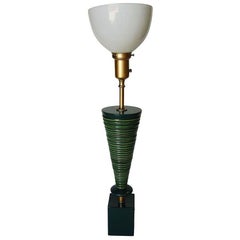 Paire de lampes de bureau modernistes géométriques en céramique du milieu du siècle dernier, par Rembrandt