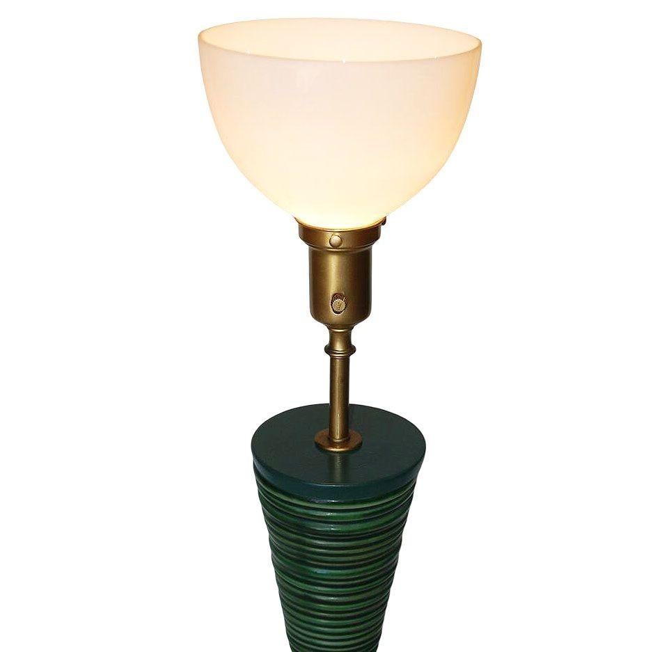 American Mid-Century Ceramic Geometric Spiral Cone Table Lamp by Rembrandt, Pair For Sale