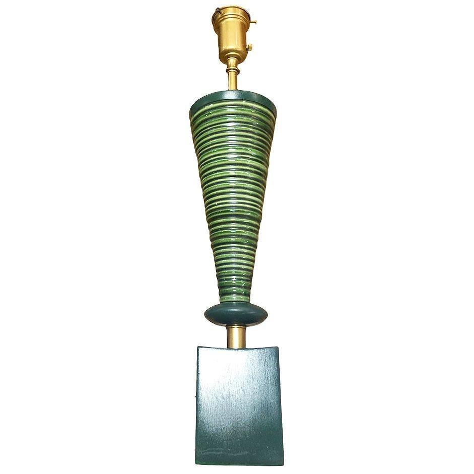 Mid-Century Ceramic Geometric Spiral Cone Table Lamp by Rembrandt, Pair In Excellent Condition For Sale In Van Nuys, CA
