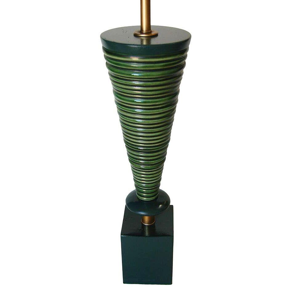 Mid-20th Century Mid-Century Ceramic Geometric Spiral Cone Table Lamp by Rembrandt, Pair For Sale