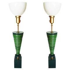 Vintage Mid-Century Ceramic Geometric Spiral Cone Table Lamp by Rembrandt, Pair