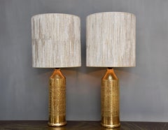 Mid-century ceramic gold gilded pair table lamps by Bitossi for Berboms