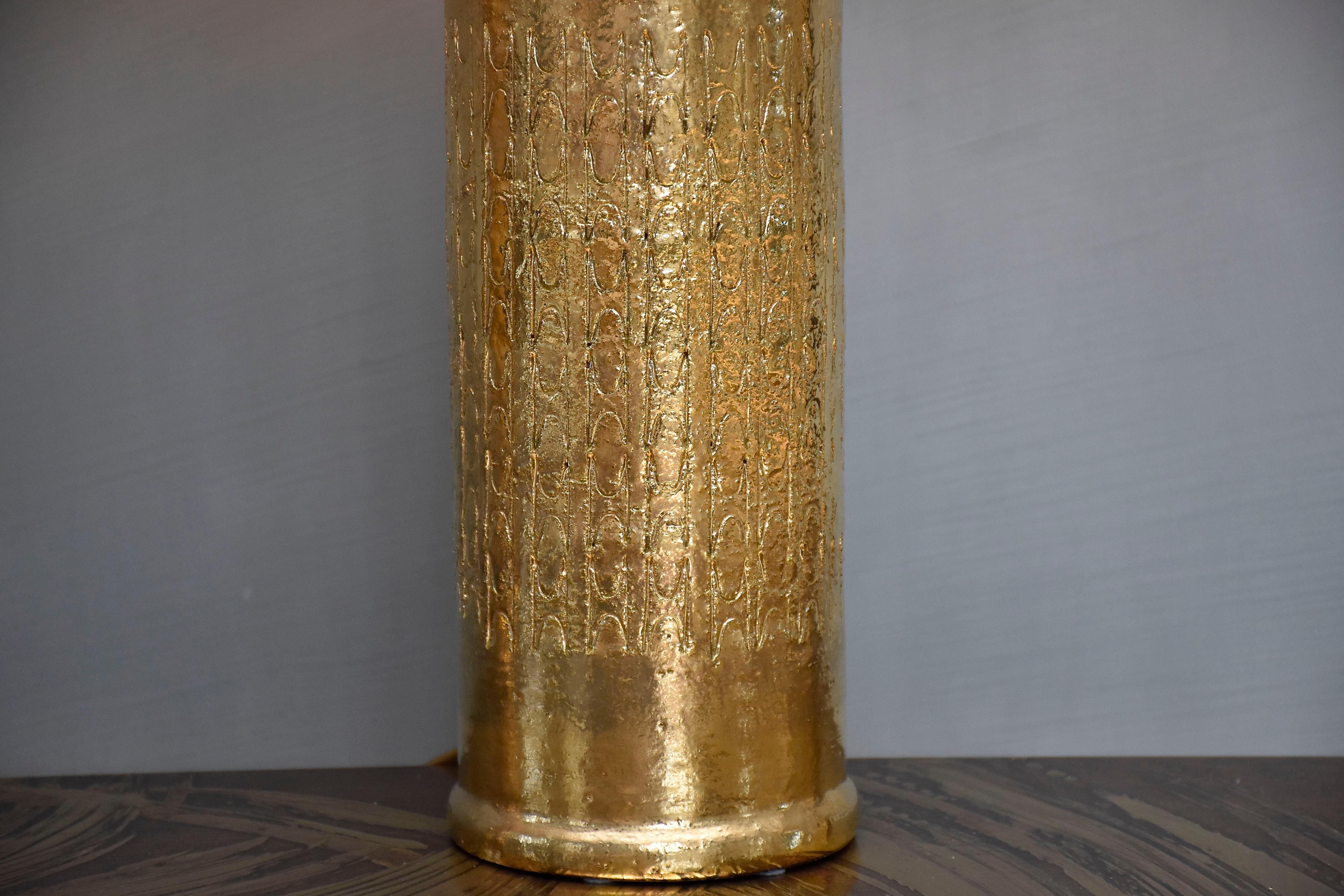 Mid-Century Modern Céramique dorée du milieu du siècle  Paire de lampes de table Bitossi pour Berboms en vente