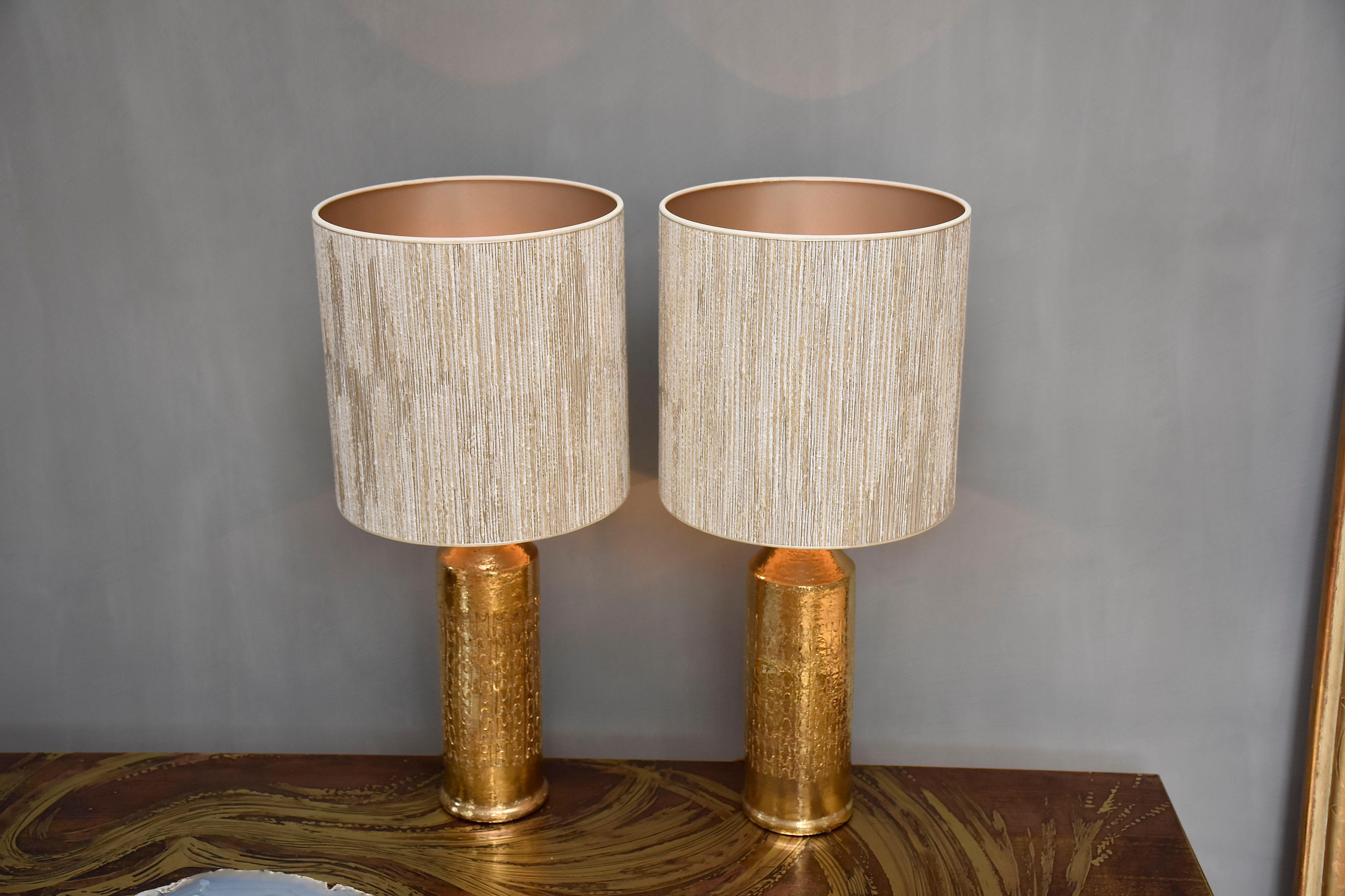 Mid-century ceramic gilded  pair table lamps by Bitossi for Berboms In Good Condition For Sale In SON EN BREUGEL, NL
