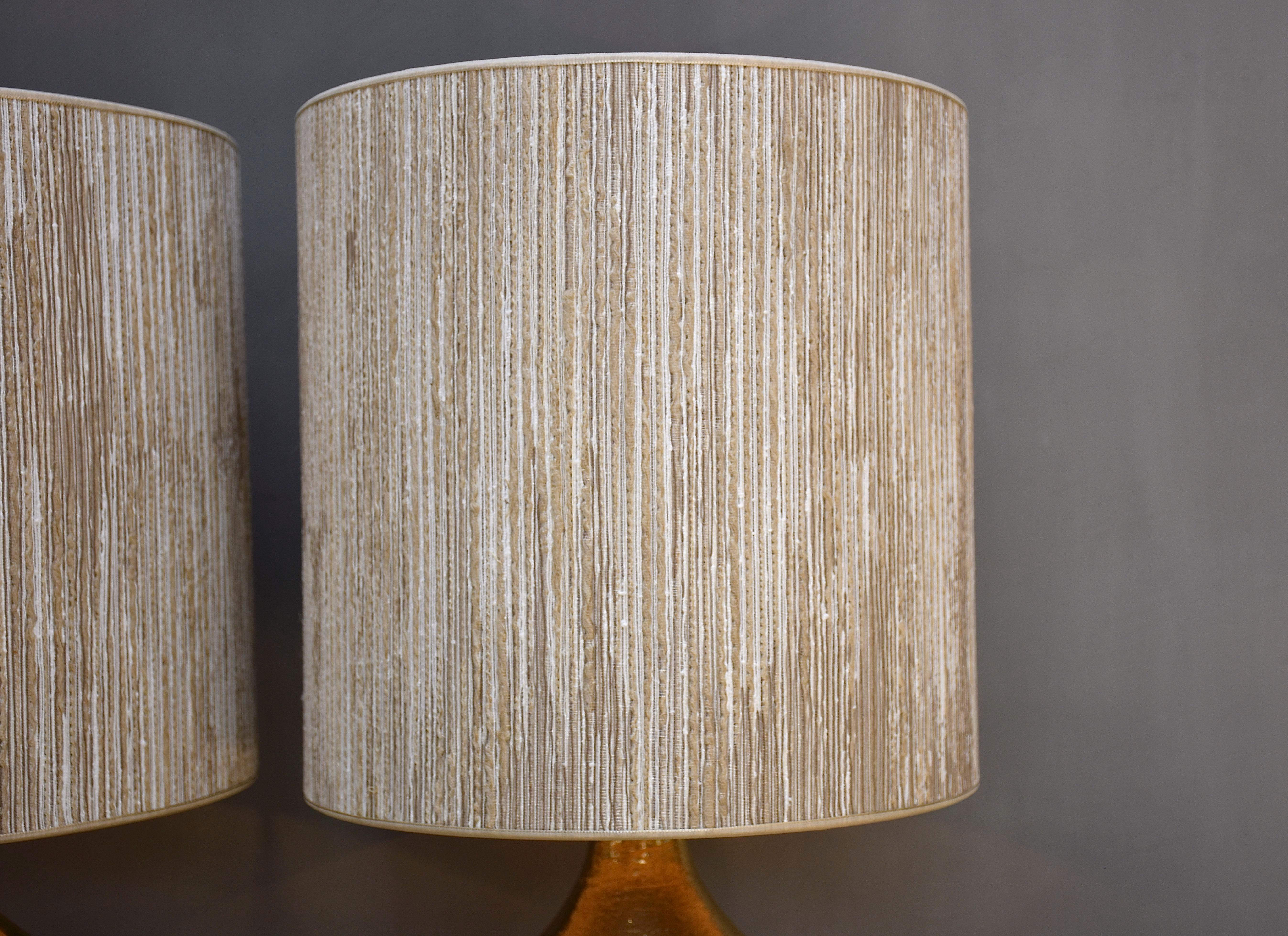 20th Century Mid-century ceramic gilded  pair table lamps by Bitossi for Berboms For Sale