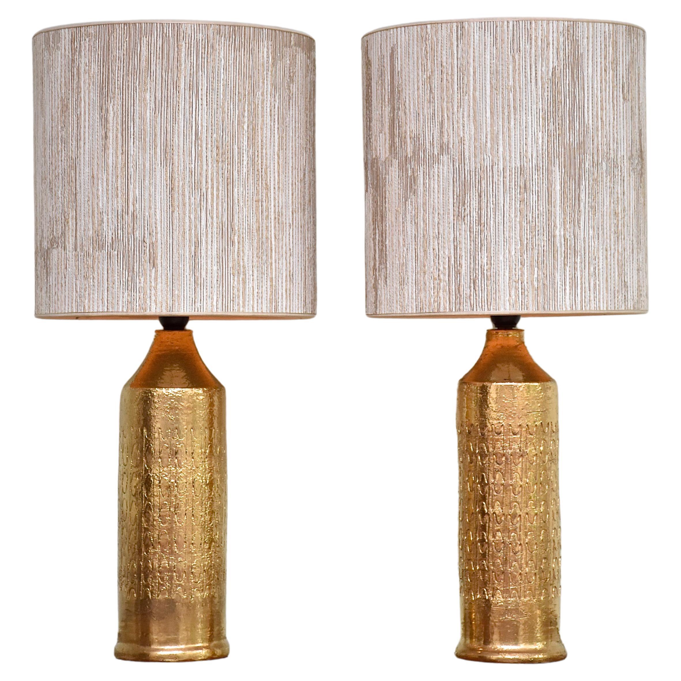 Mid-century ceramic gilded  pair table lamps by Bitossi for Berboms
