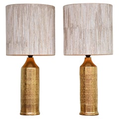 Vintage Mid-century ceramic gilded  pair table lamps by Bitossi for Berboms