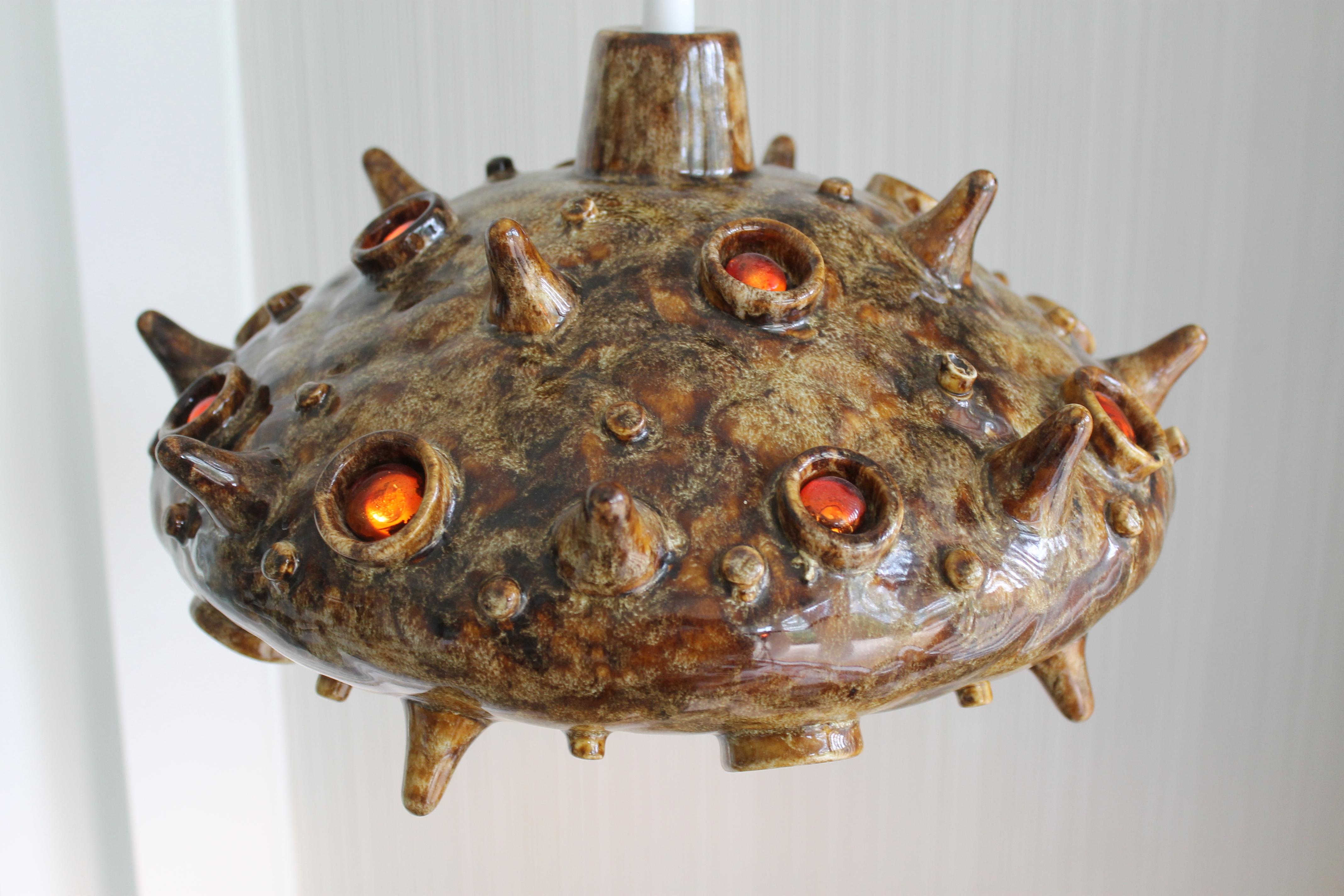 Late 20th Century Mid Century Ceramic Hanging Jeweled Fixture, Denmark For Sale