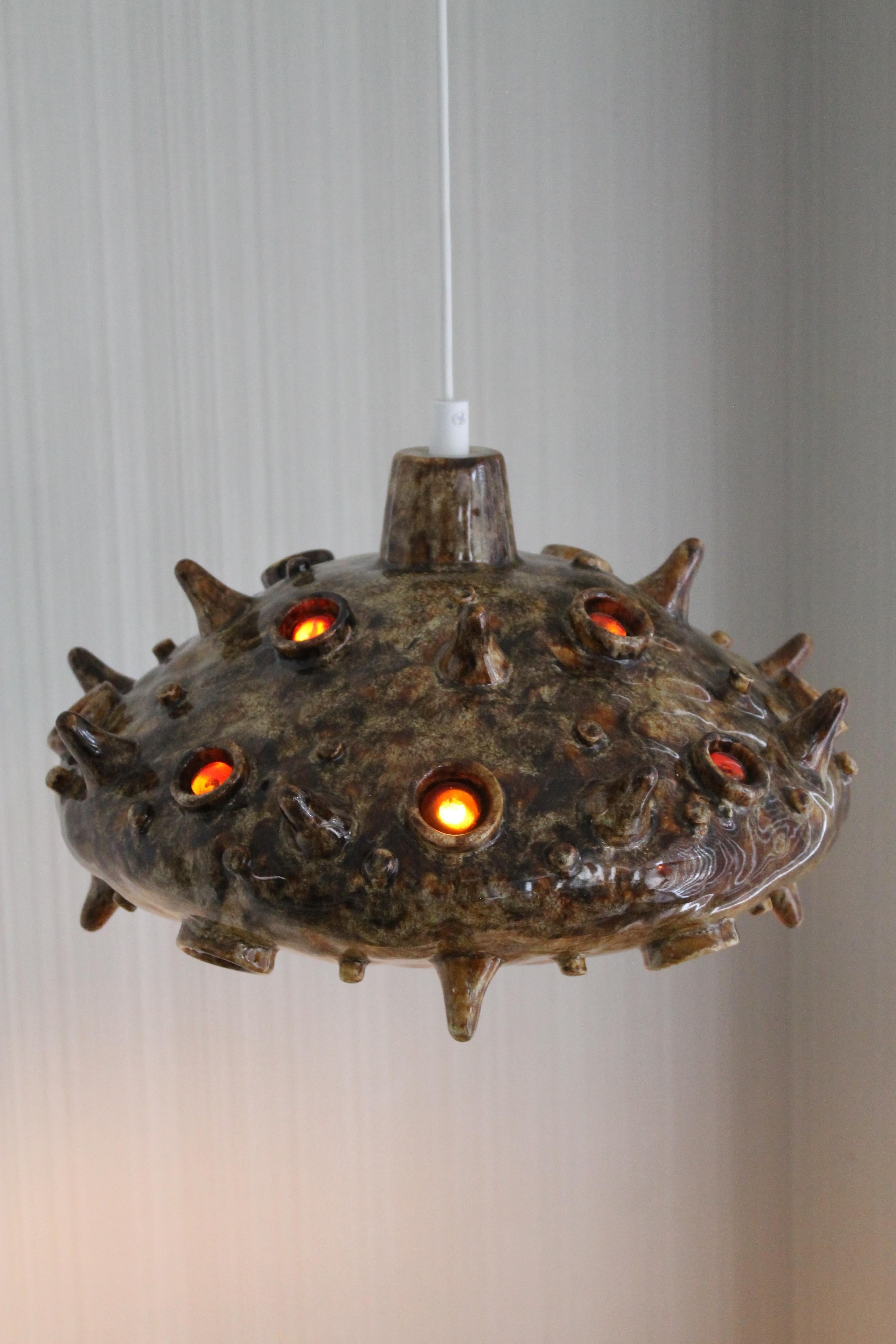 Mid Century Ceramic Hanging Jeweled Fixture, Denmark For Sale 1