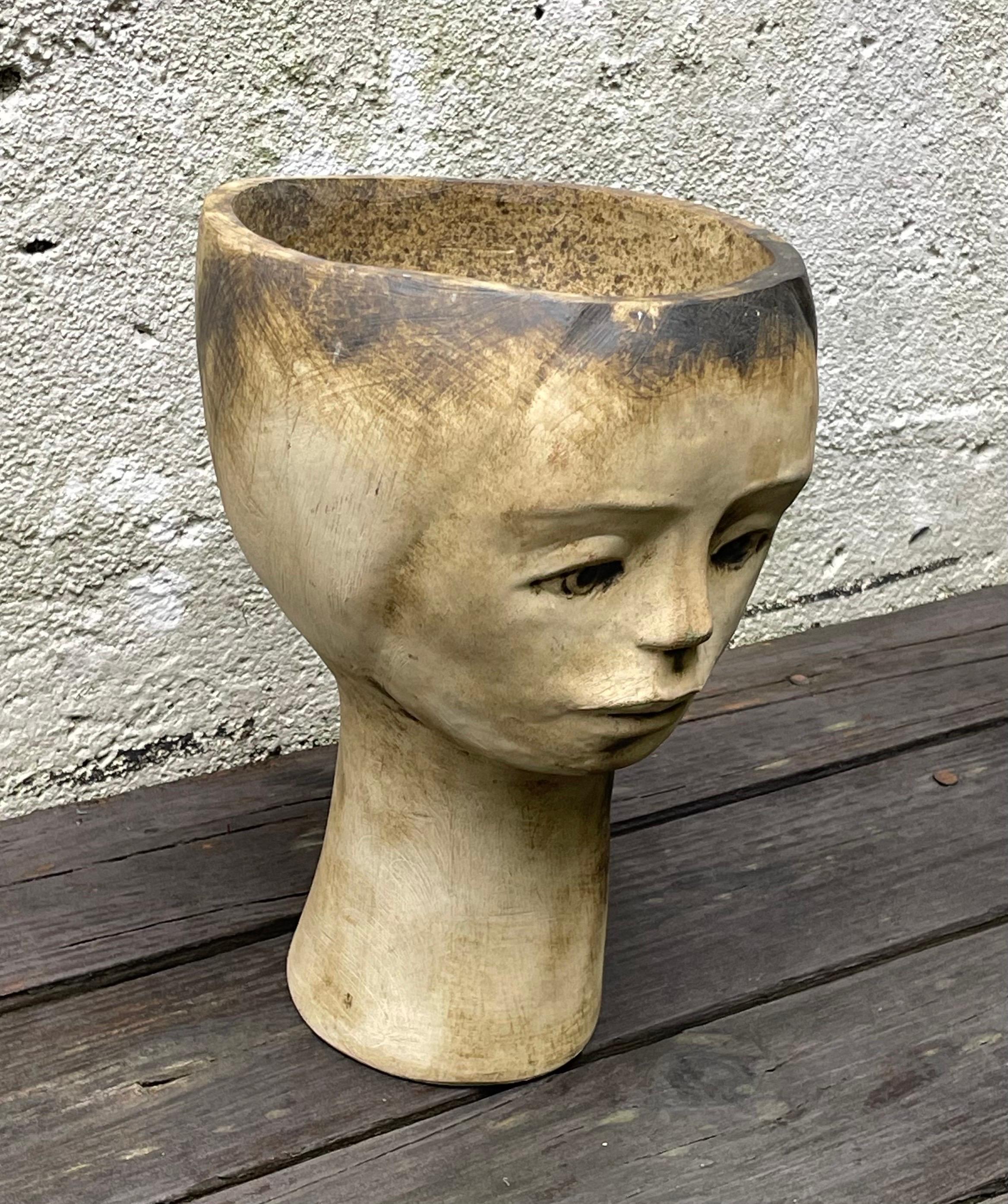 Mid Century Ceramic Head Sculpture Planter by Andre Loret, Devon England In Good Condition In Bedford Hills, NY