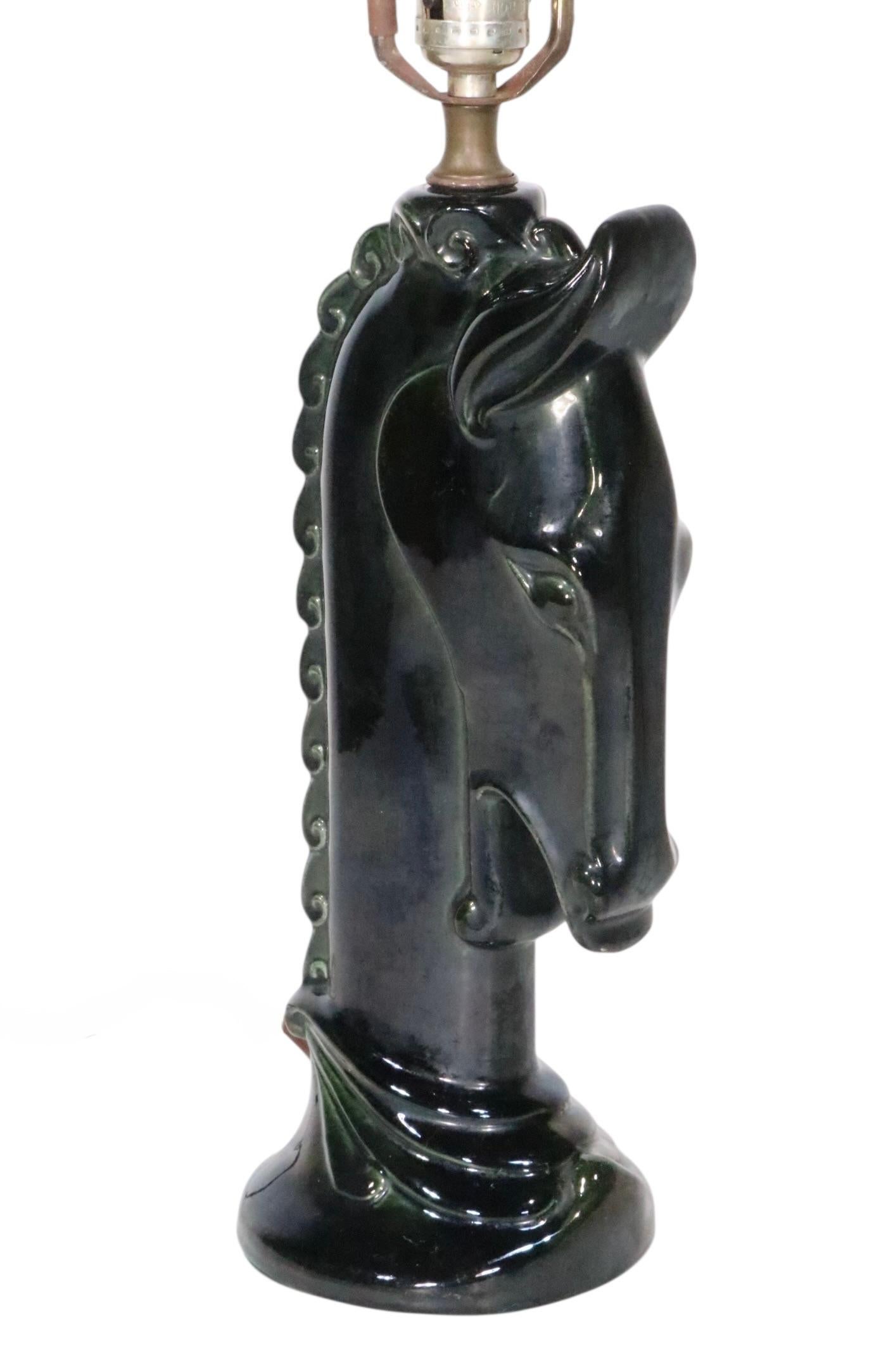 Lámpara de sobremesa de cerámica de mediados de siglo con cabeza de caballo Años 50 en venta 6