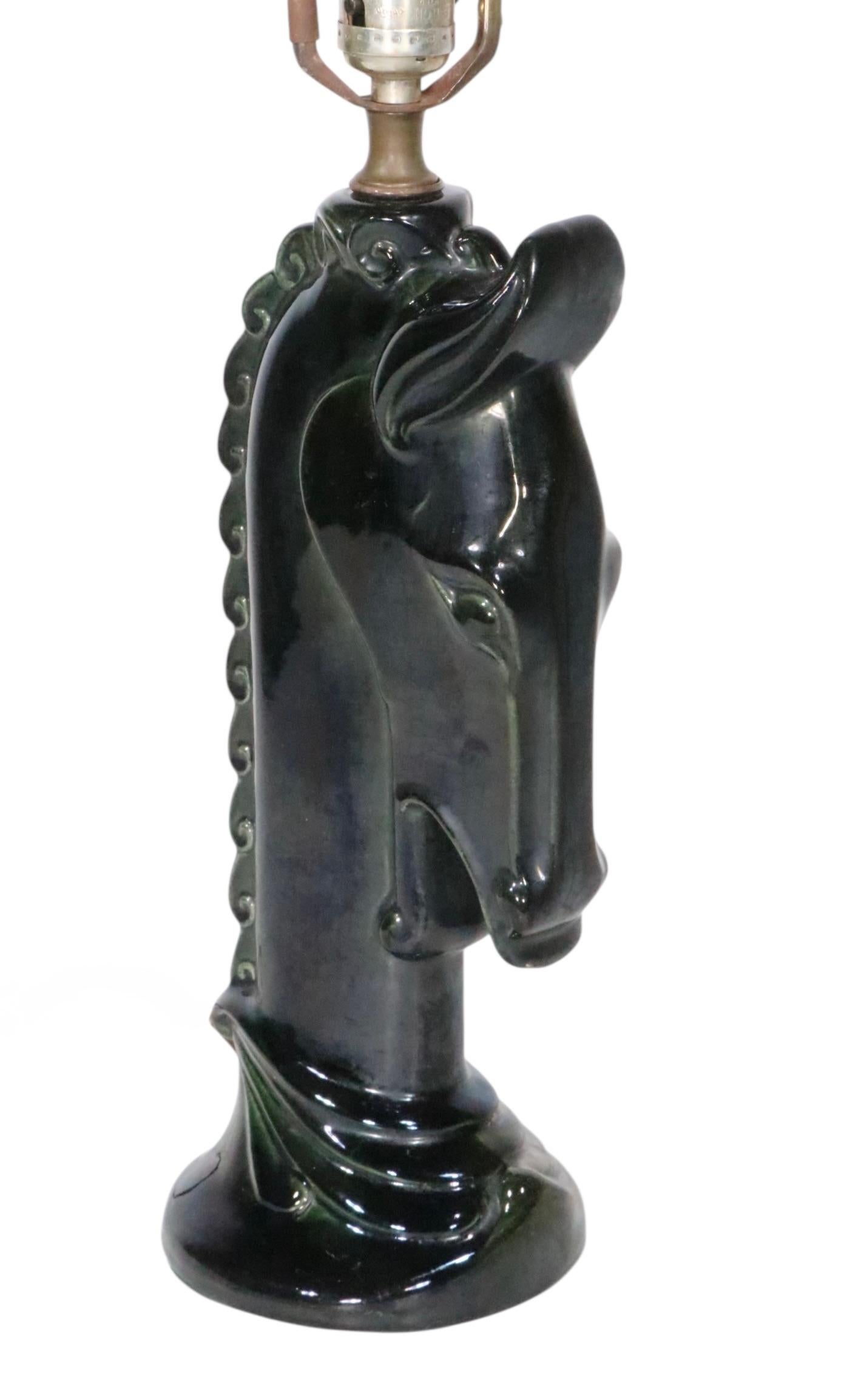 Lámpara de sobremesa de cerámica de mediados de siglo con cabeza de caballo Años 50 en venta 8