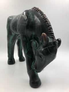 Midcentury Ceramic Horse Sculpture Dark Green Crackle Glazed