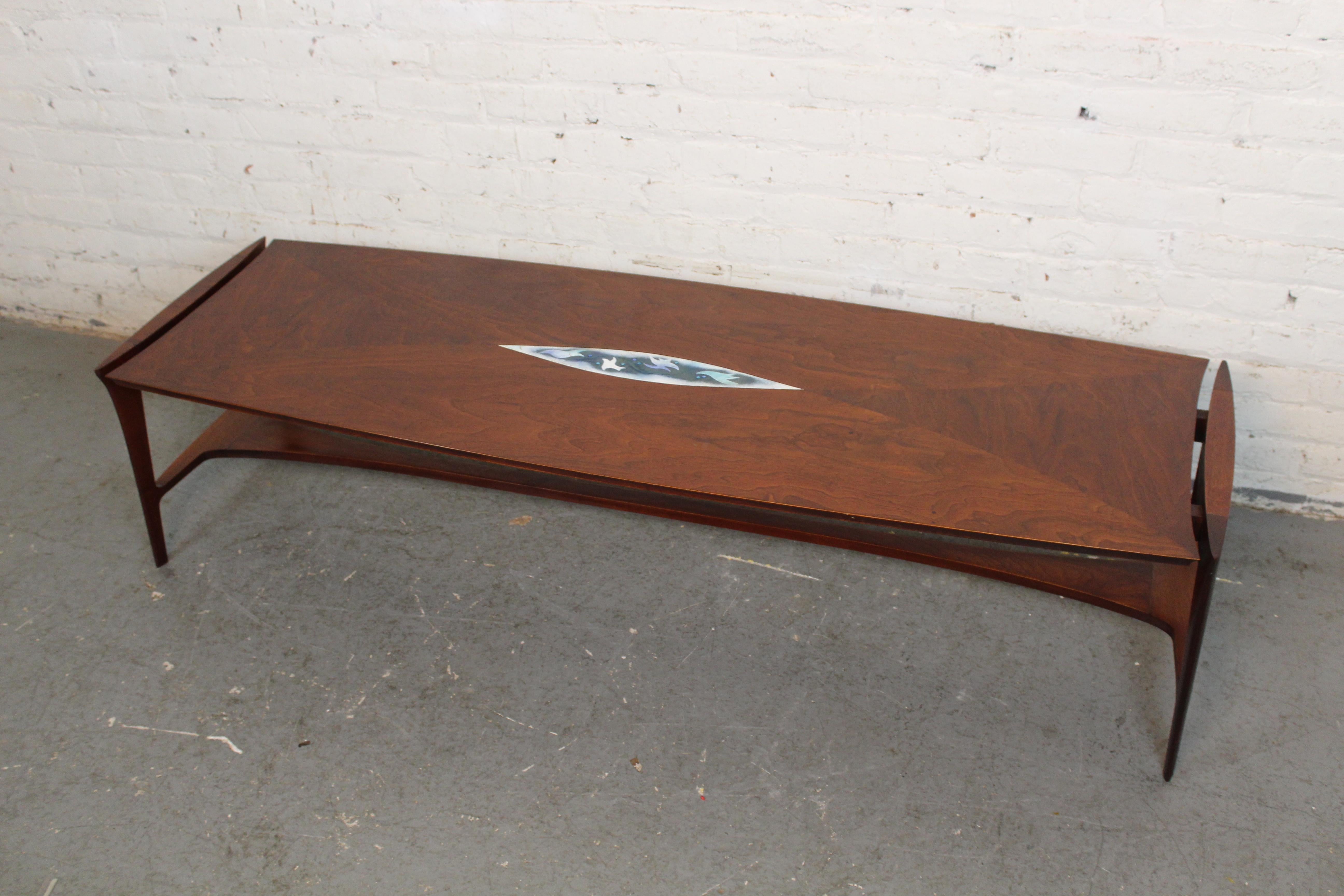 Mid-Century Modern Mid-Century Ceramic Inlaid Coffee Table by John Stuart For Sale