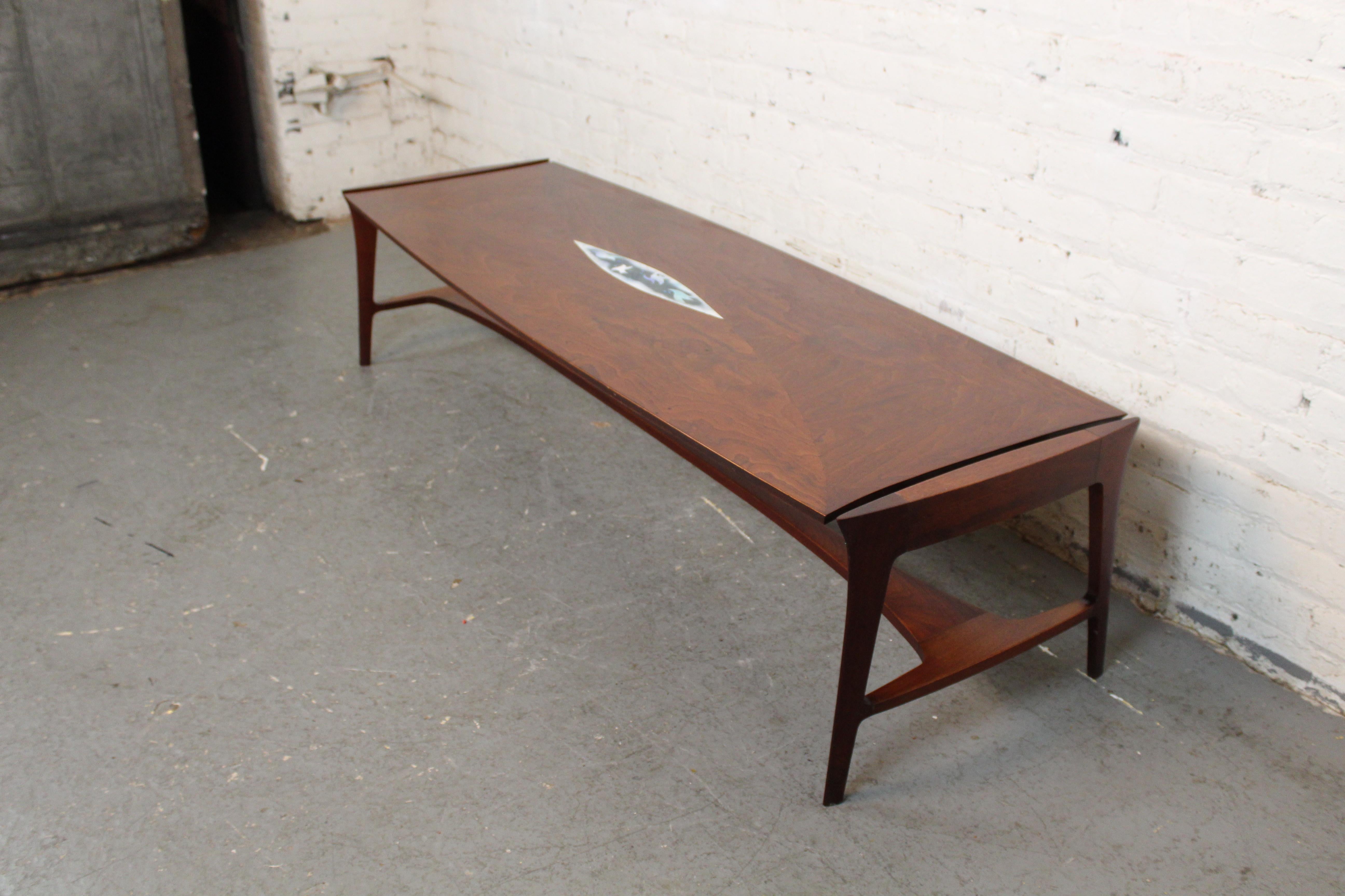 American Mid-Century Ceramic Inlaid Coffee Table by John Stuart For Sale