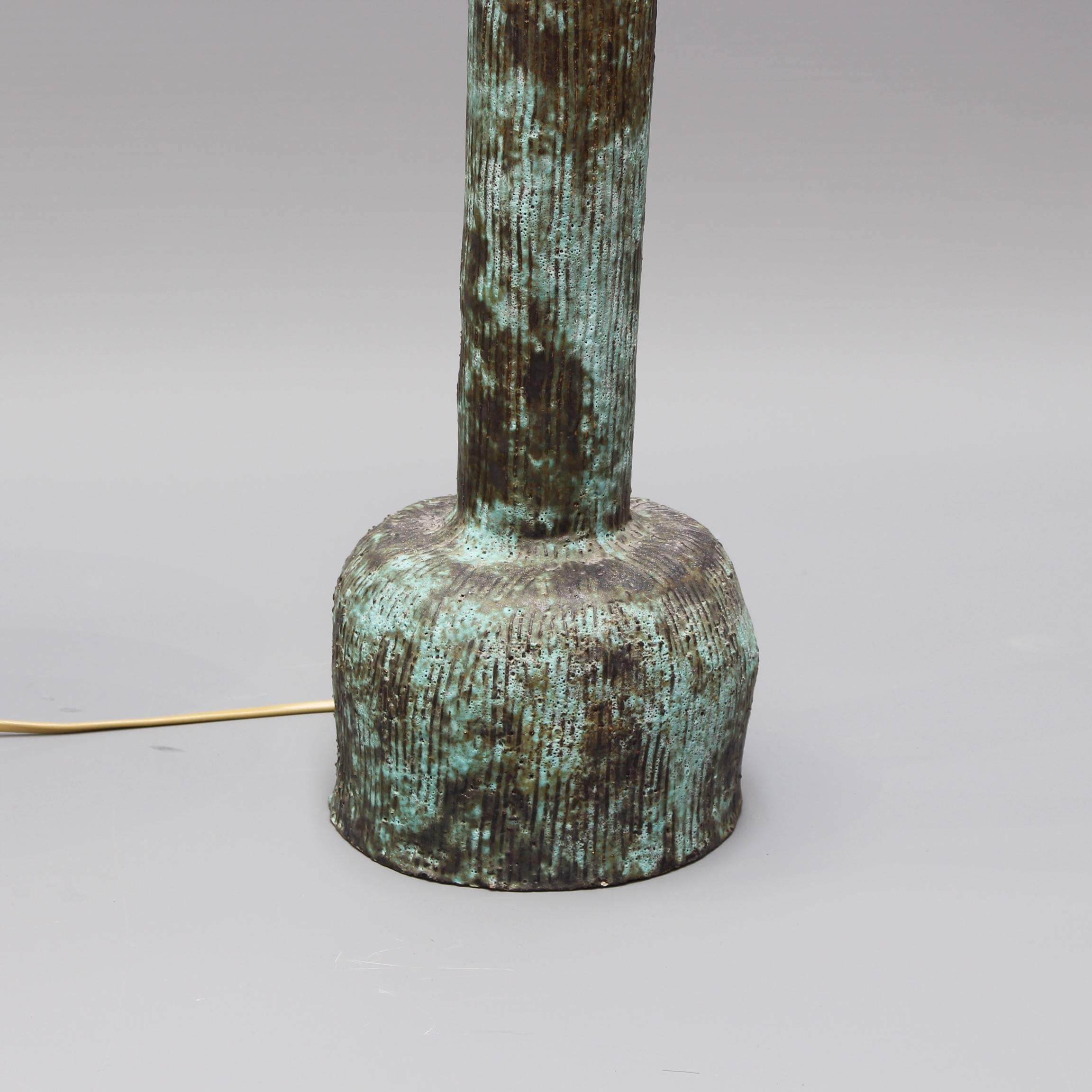 Mid-century Bluish-Green Ceramic Lamp, circa 1960s 2