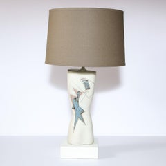 Mid Century Ceramic Lamp w/ Geometric Designs Signed by Marianna Von Allesch