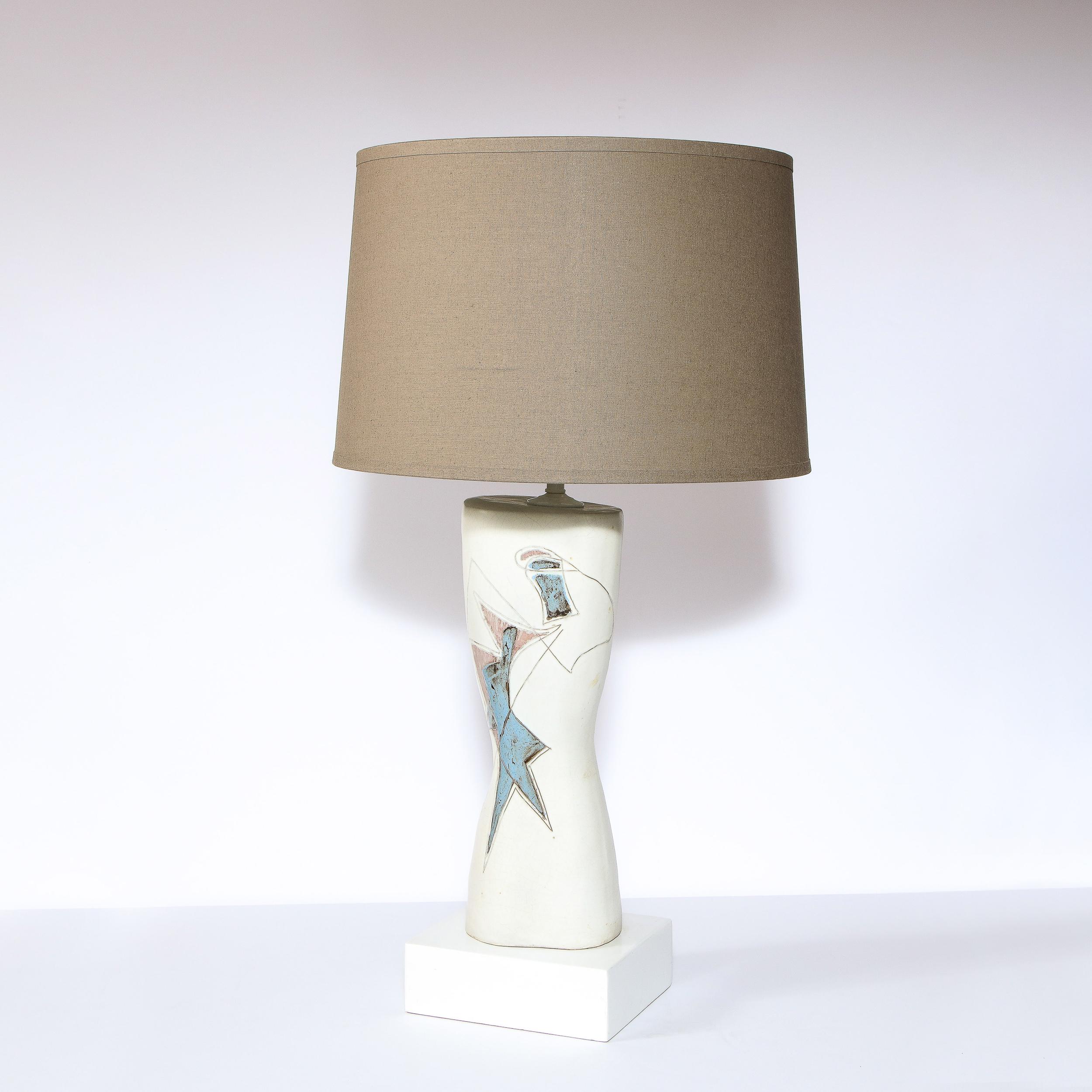 Mid-Century Modern Mid Century Ceramic Lamp w/ Geometric Designs Signed by Marianna Von Allesch For Sale
