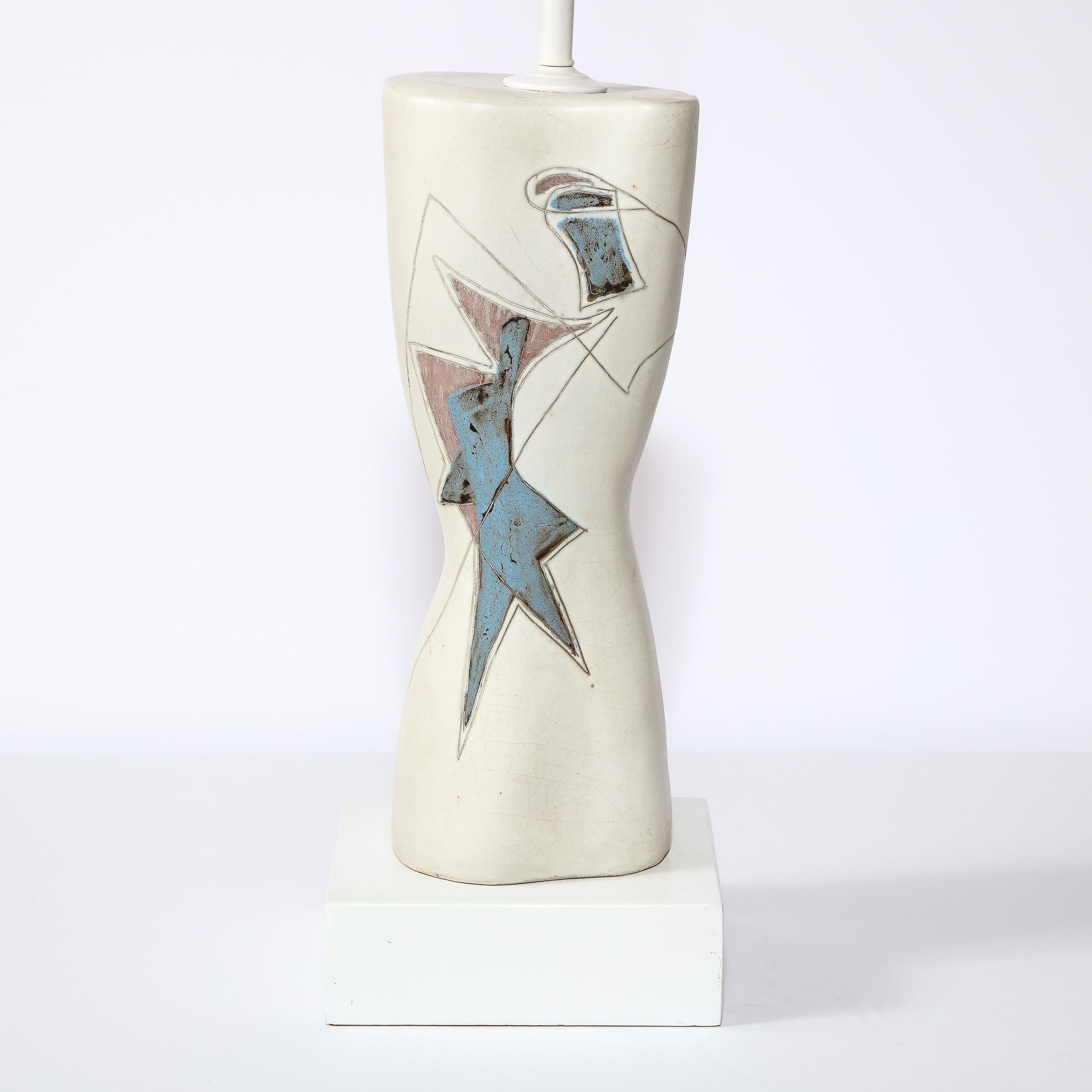 Mid Century Ceramic Lamp w/ Geometric Designs Signed by Marianna Von Allesch For Sale 1