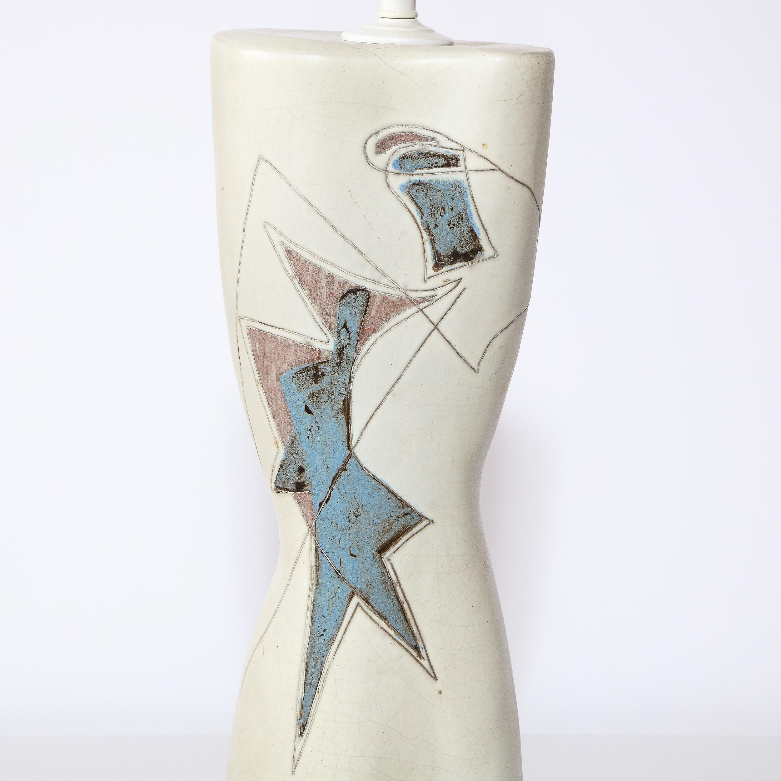 Mid Century Ceramic Lamp w/ Geometric Designs Signed by Marianna Von Allesch For Sale 2