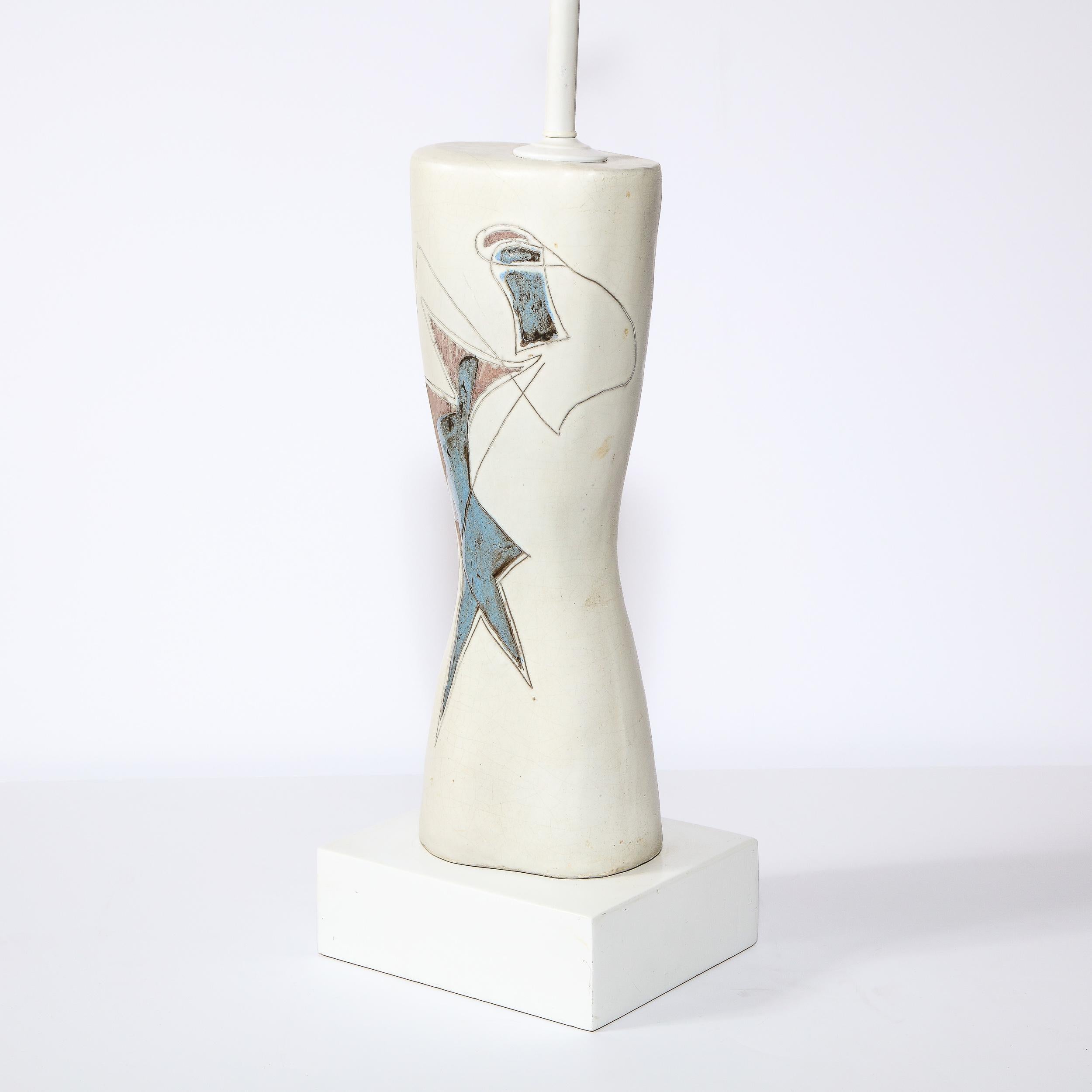 Mid Century Ceramic Lamp w/ Geometric Designs Signed by Marianna Von Allesch For Sale 3