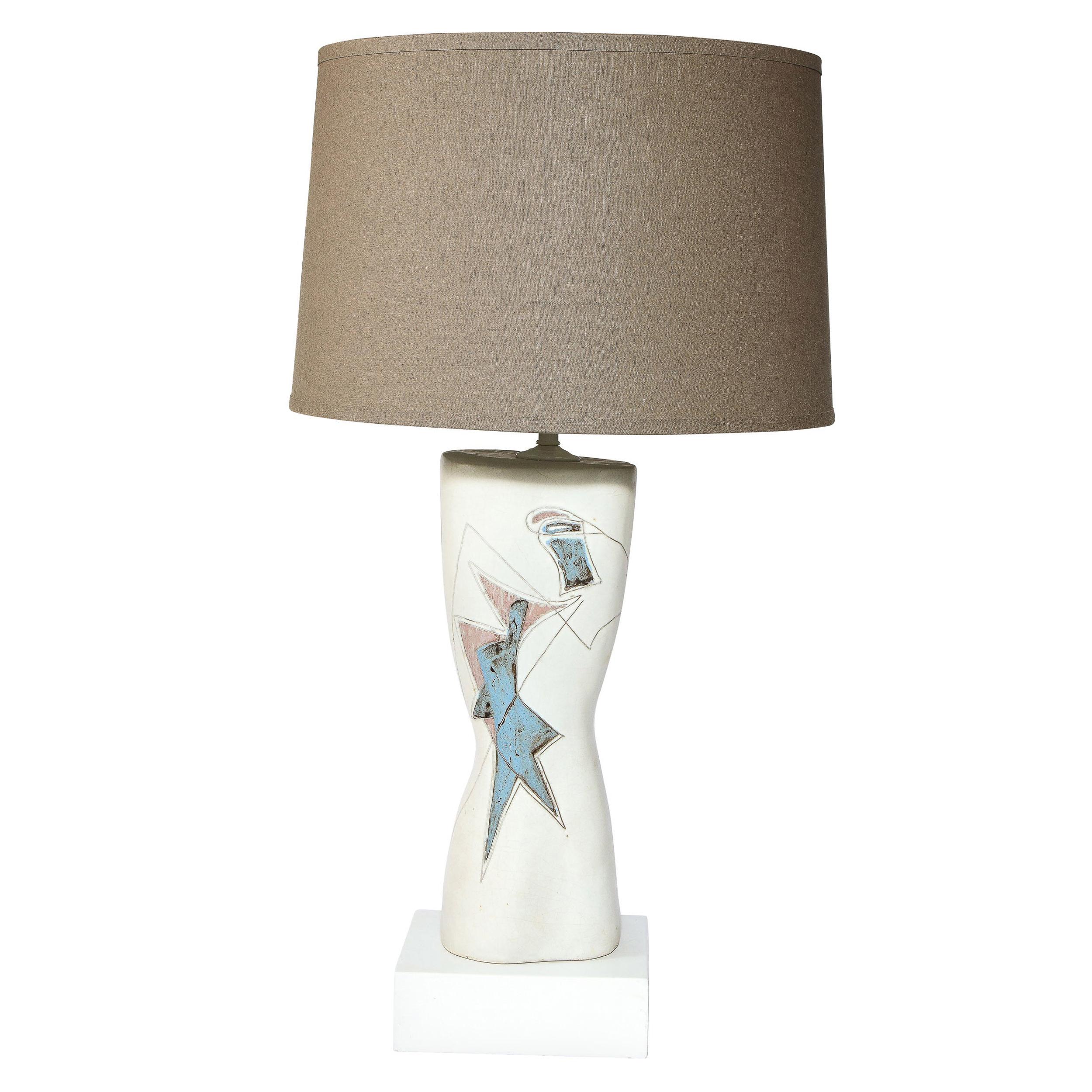 Mid Century Ceramic Lamp w/ Geometric Designs Signed by Marianna Von Allesch For Sale