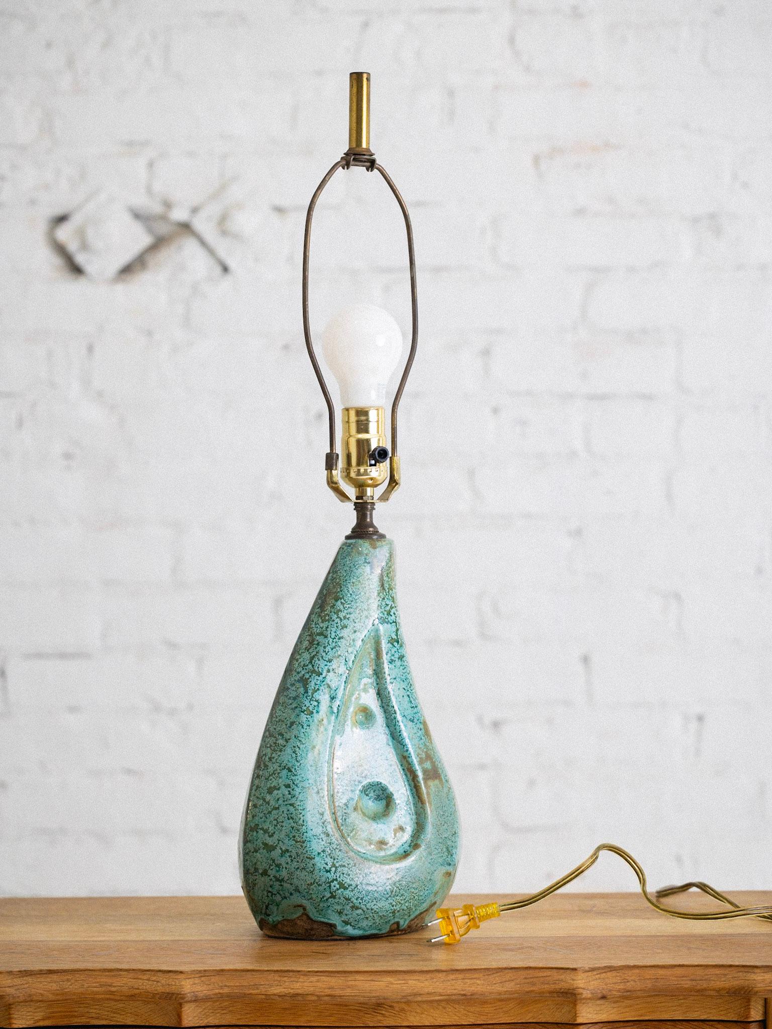 Mid Century Ceramic Lamp With Rattan Shade 4