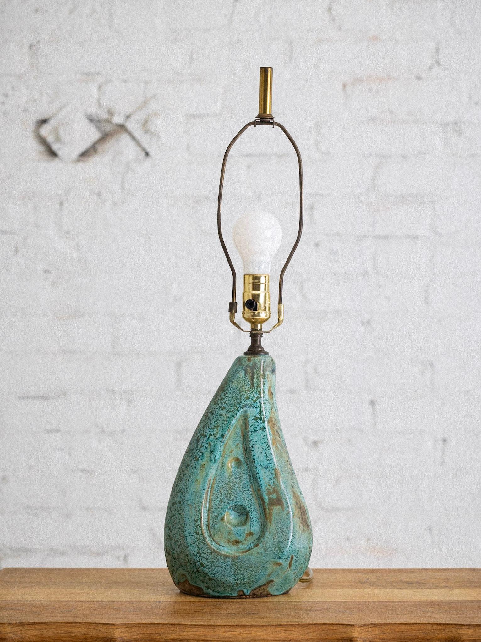 Mid-20th Century Mid Century Ceramic Lamp With Rattan Shade