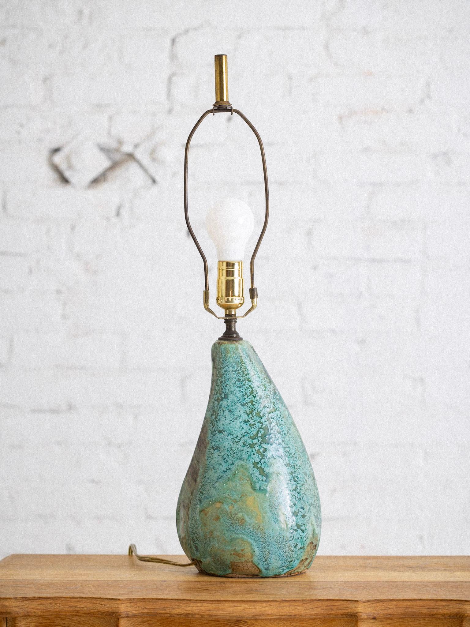 Mid Century Ceramic Lamp With Rattan Shade 2