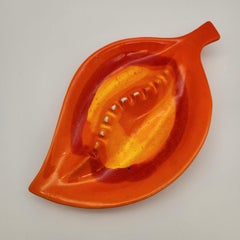 Mid-Century Ceramic Leaf Ashtray, Orange and Yellow Drip Glaze, 1960s