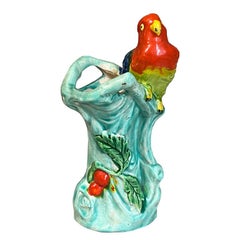 Retro Mid Century Ceramic Majolica Parrot Vase - Japan