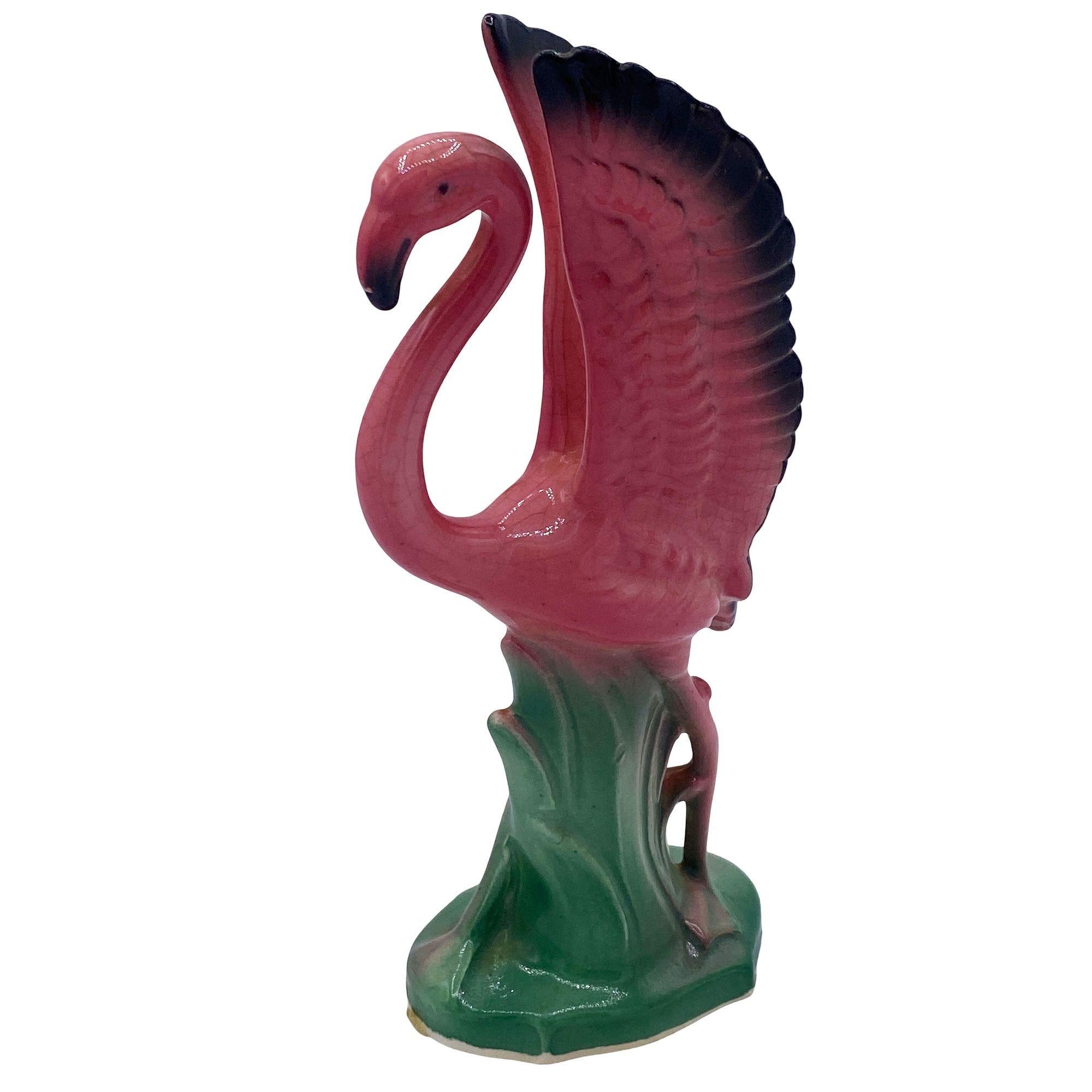 Mid-century Ceramic Mid Flight Pink Flamingo Tabletop Statue Set By Leftons For Sale 4