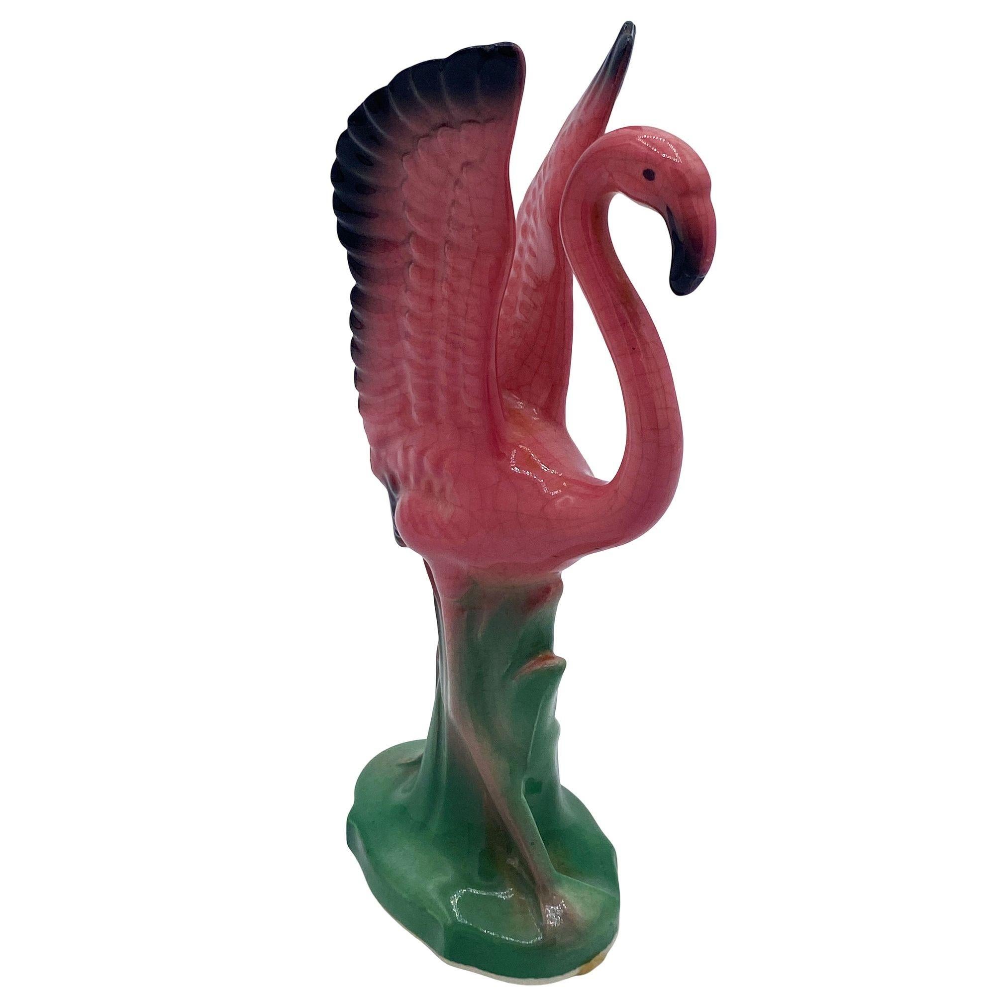 Mid-century Ceramic Mid Flight Pink Flamingo Tabletop Statue Set By Leftons For Sale 5