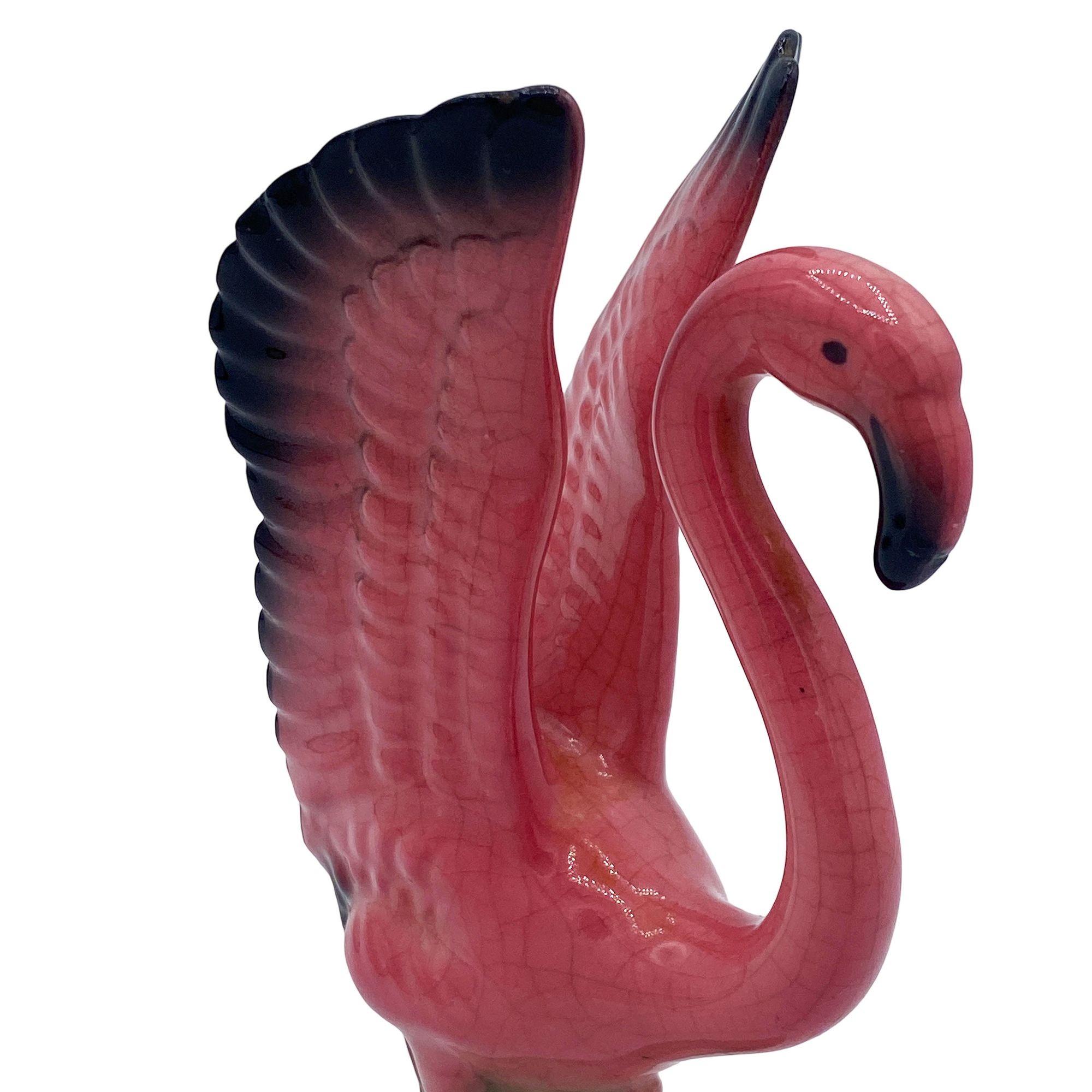 Mid-century Ceramic Mid Flight Pink Flamingo Tabletop Statue Set By Leftons For Sale 6