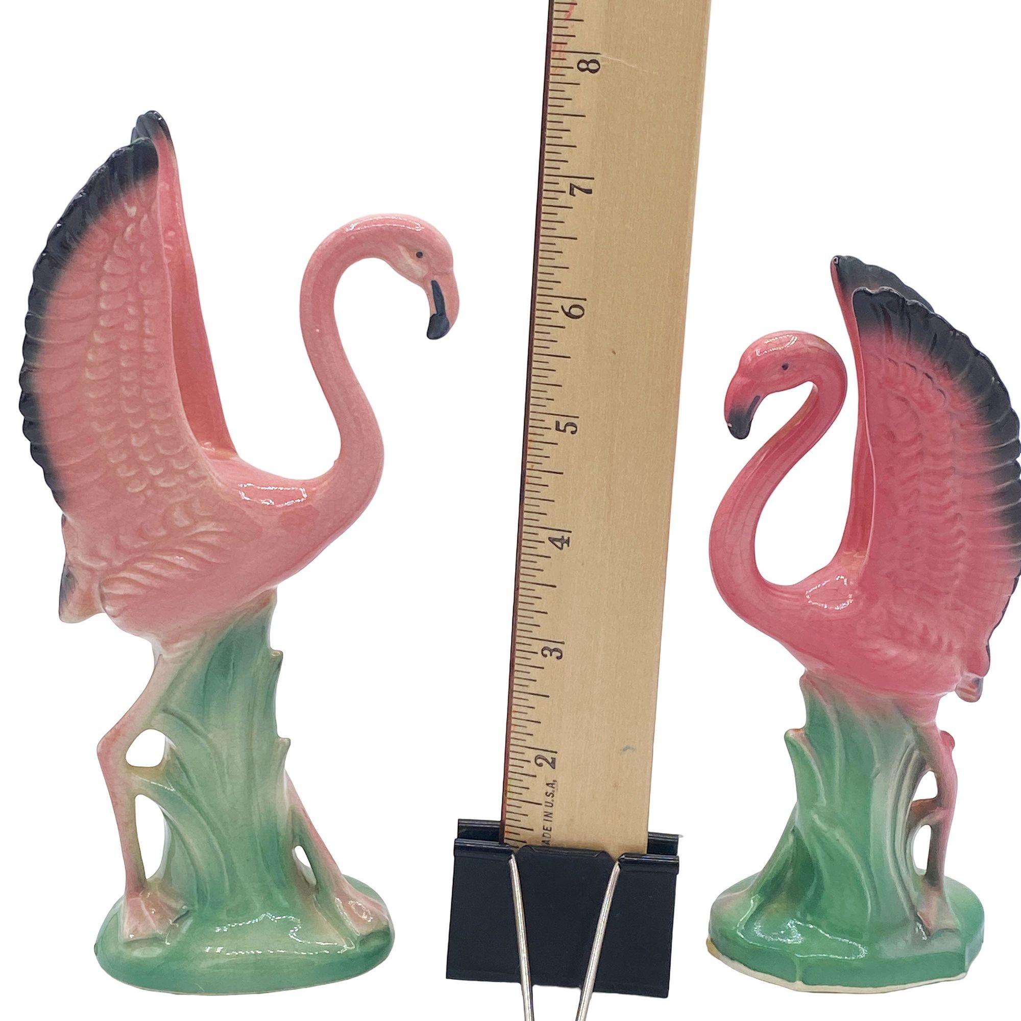 Mid-century Ceramic Mid Flight Pink Flamingo Tabletop Statue Set By Leftons For Sale 10