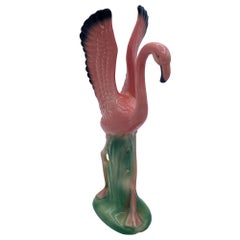 Mid-century Ceramic Mid Flight Pink Flamingo Tabletop Statue Set By Leftons