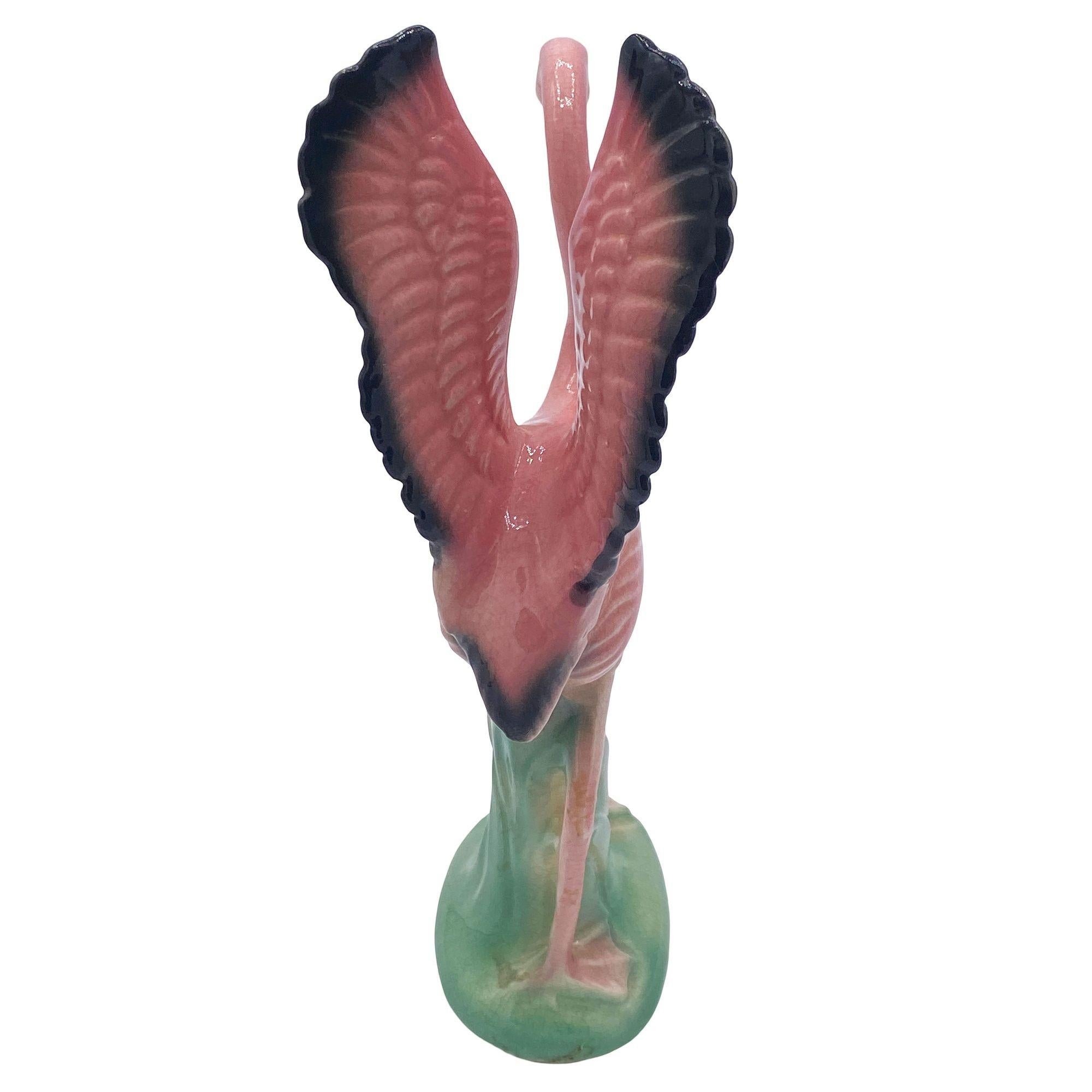 Mid-century Ceramic Mid Flight Pink Flamingo Tabletop Statue Set By Leftons In Excellent Condition For Sale In Van Nuys, CA