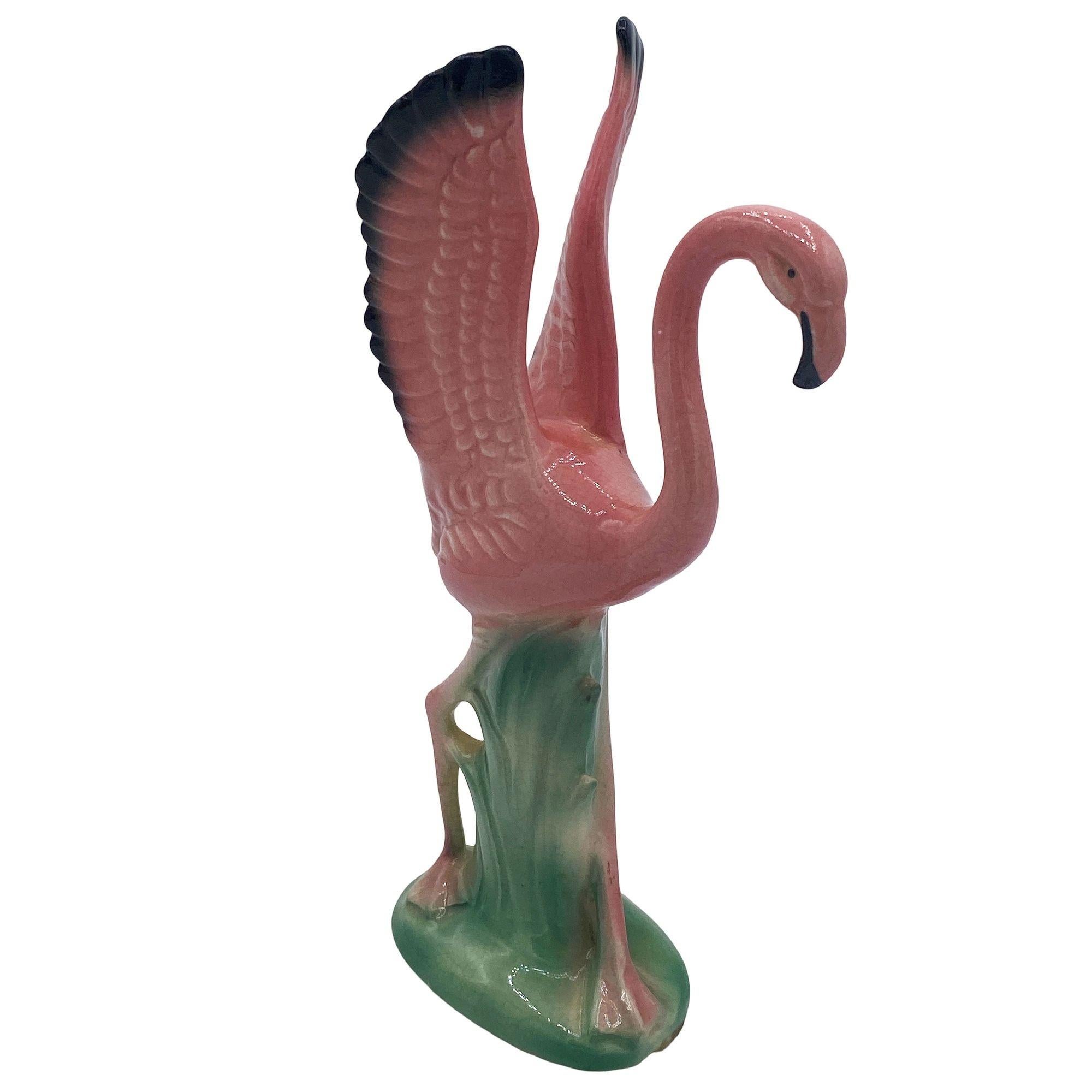 Mid-century Ceramic Mid Flight Pink Flamingo Tabletop Statue Set By Leftons For Sale 1