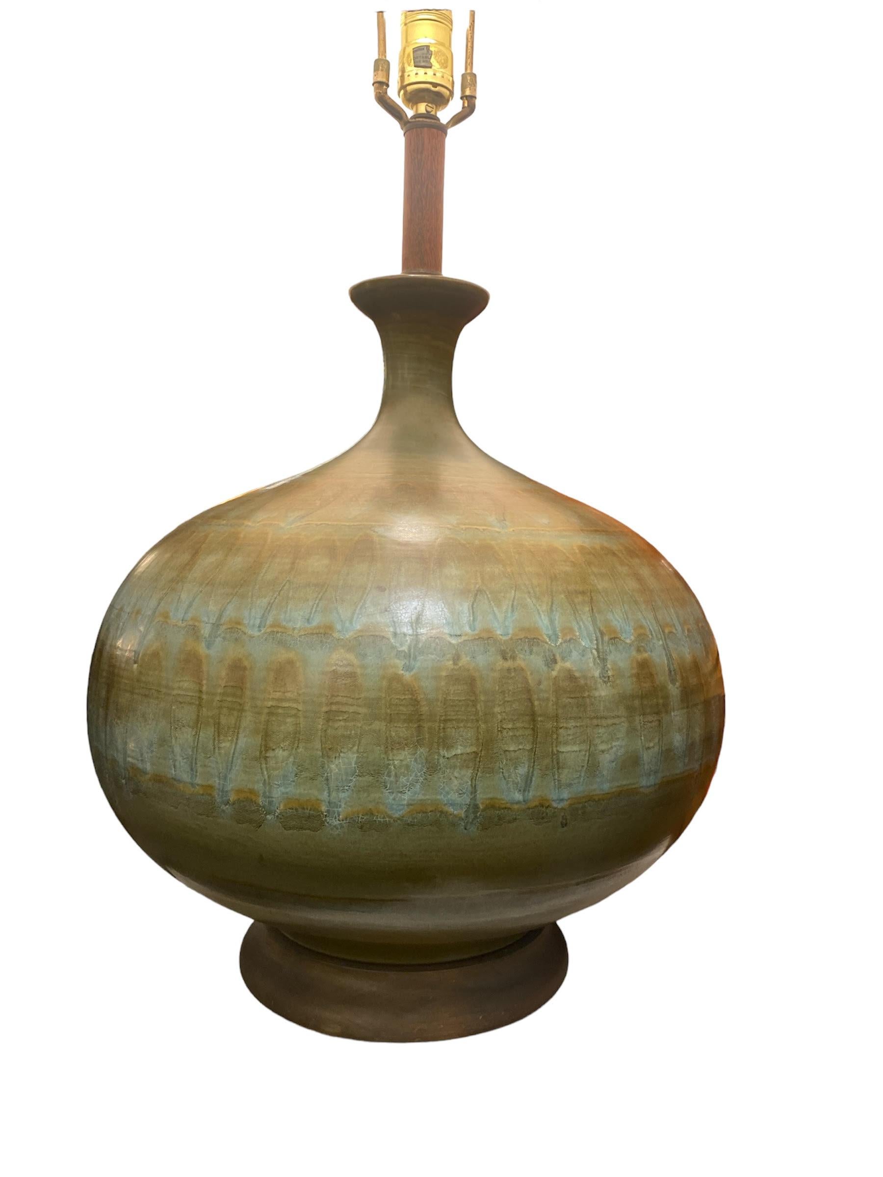 Mid-Century Modern Mid Century Ceramic Oversized Lamp w Original Shade